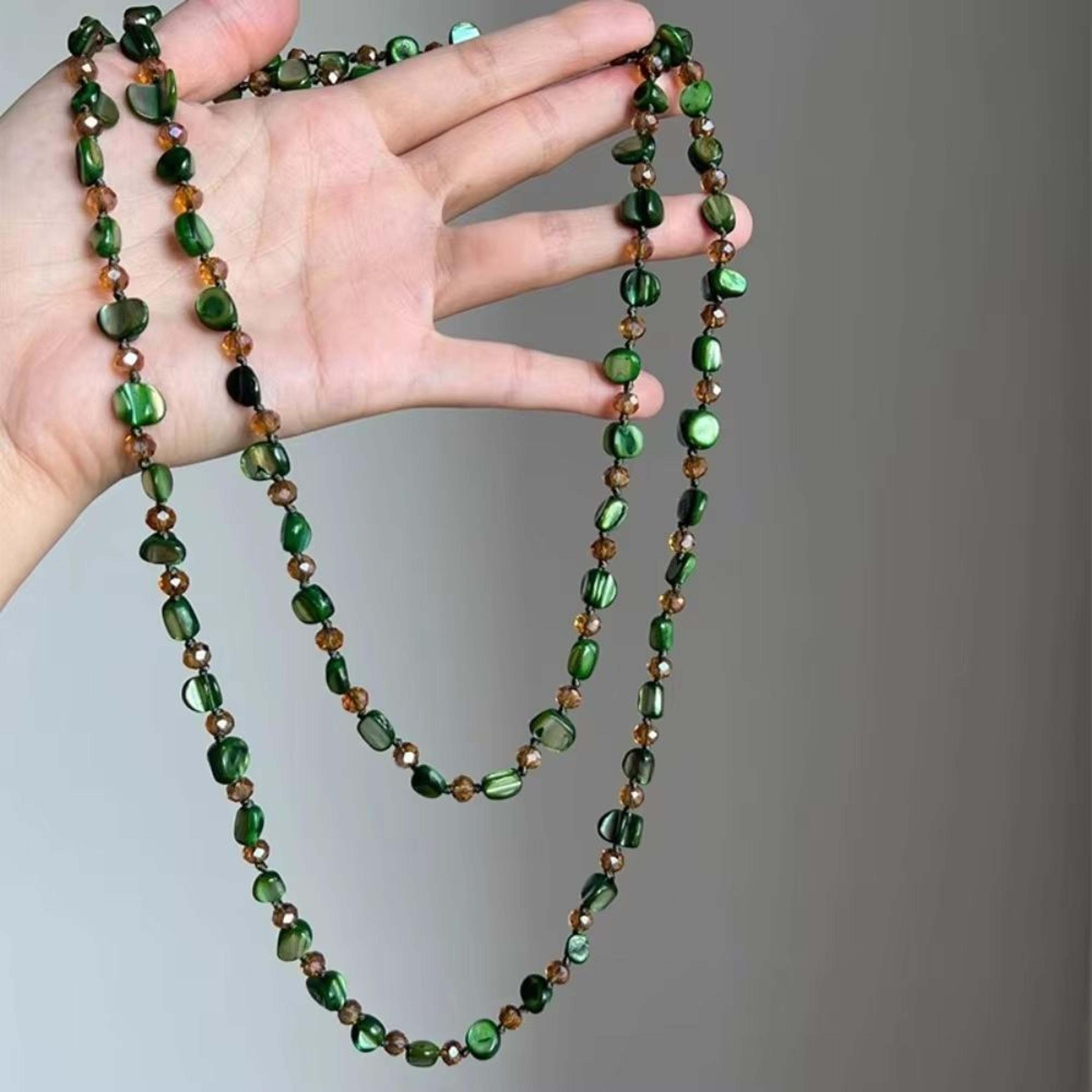 Antique Bohemian Shell Beaded Necklace Double Layer Long Pendant Style Colorful Stackable Statement 6