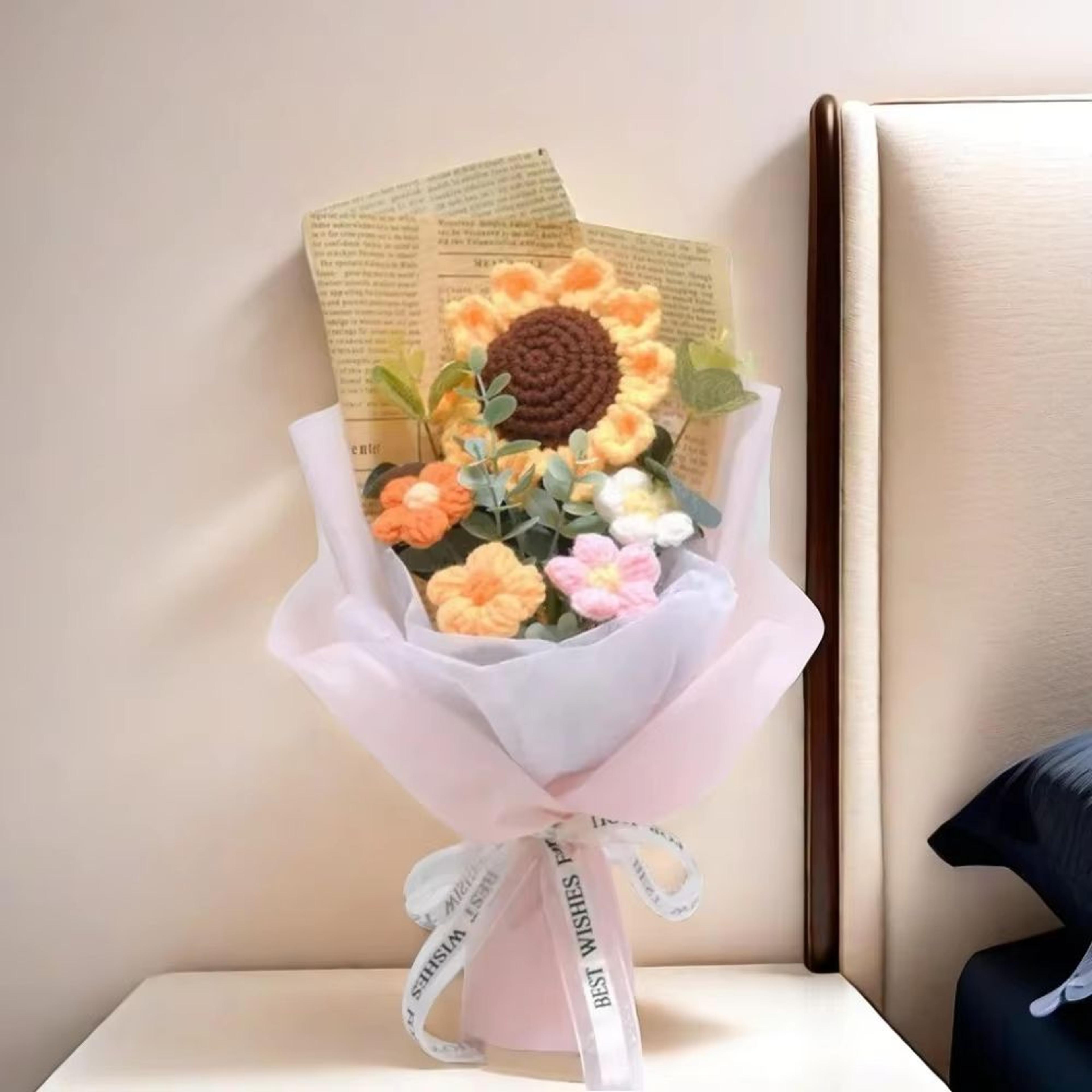 Sunflower And Daisy Artificial Crochet Bouquet Eternal Floral Gift 2