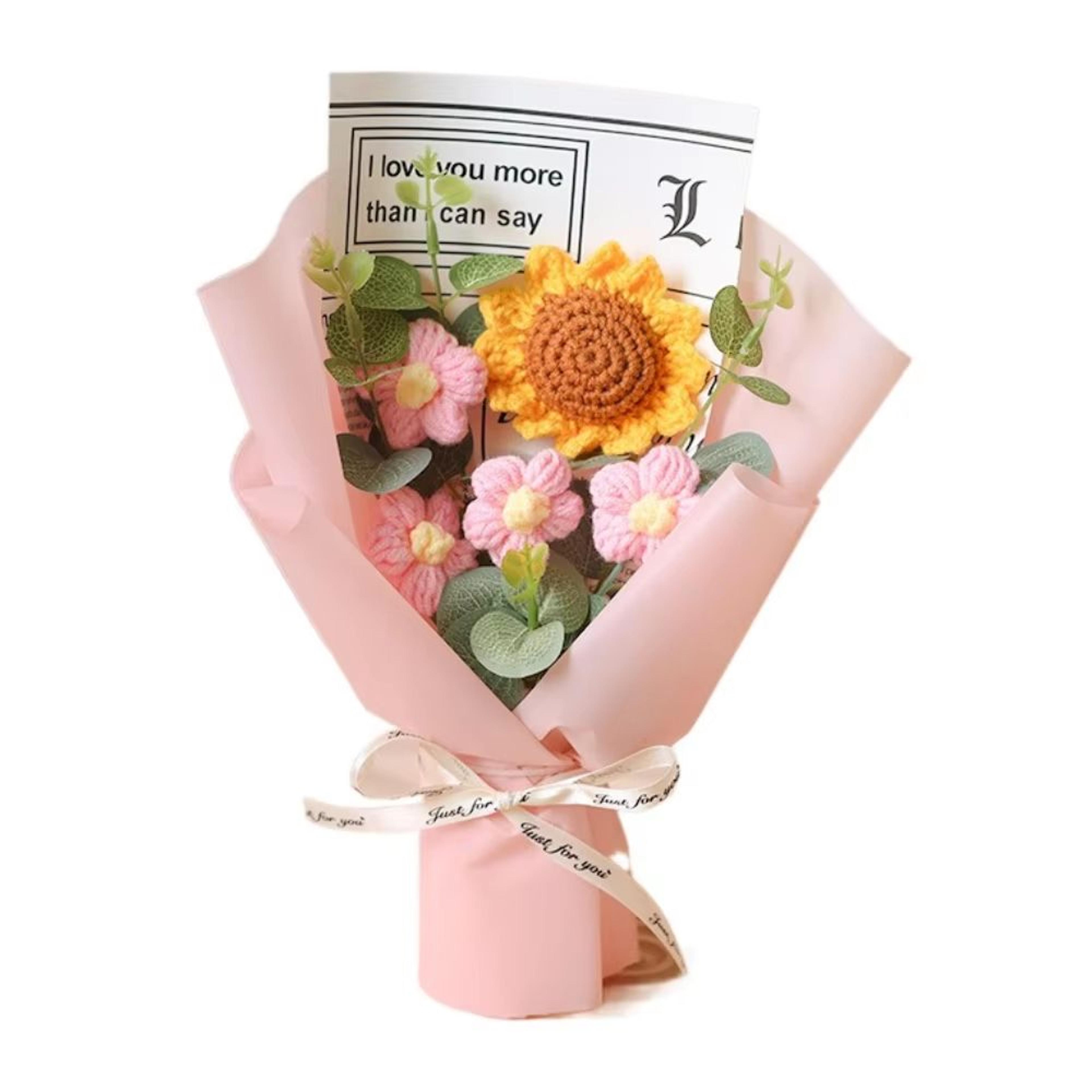 Sunflower And Daisy Artificial Crochet Bouquet Eternal Floral Gift 7