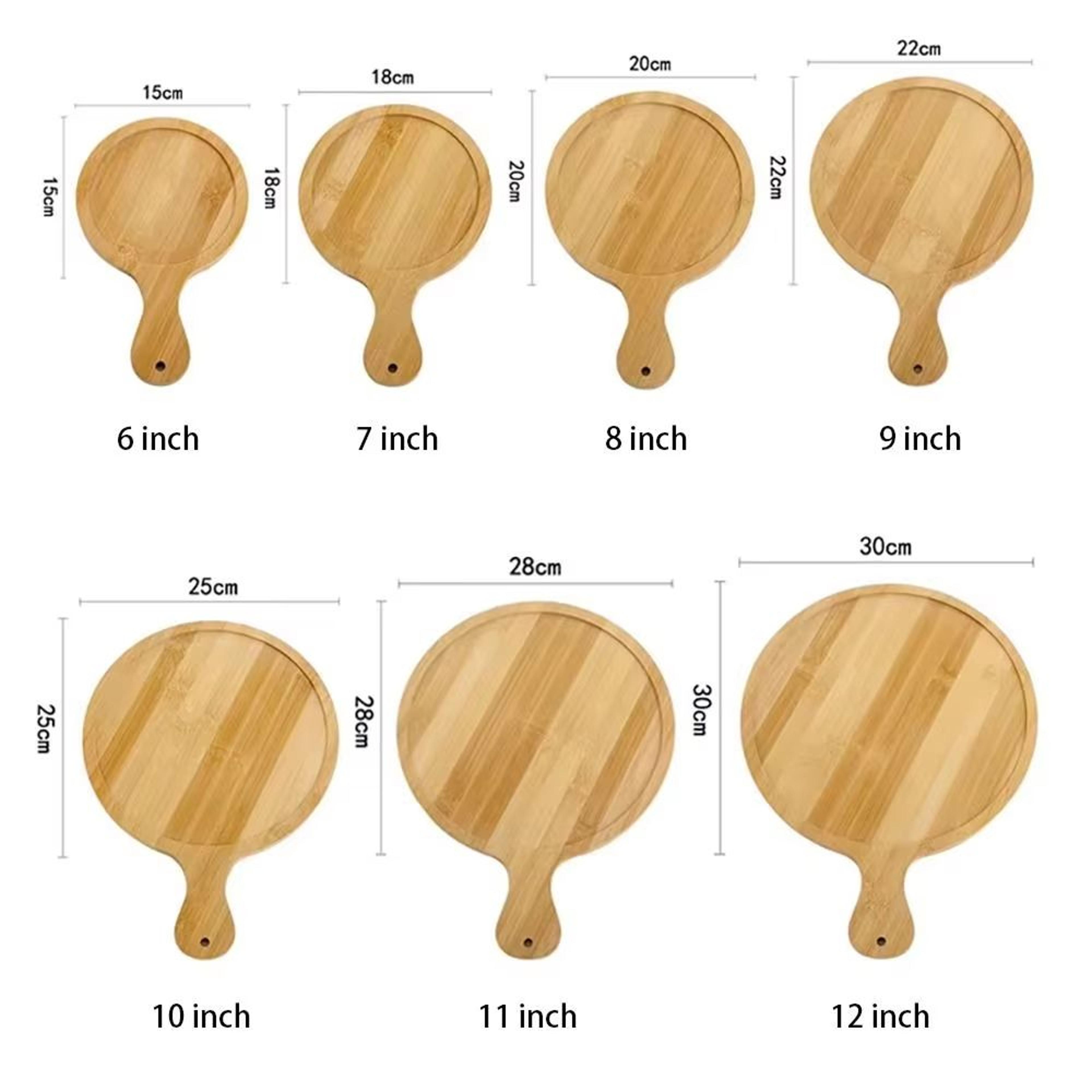 Round Bamboo Pizza Board With Handle 610in MultiUse Serving  Cutting Tray 5
