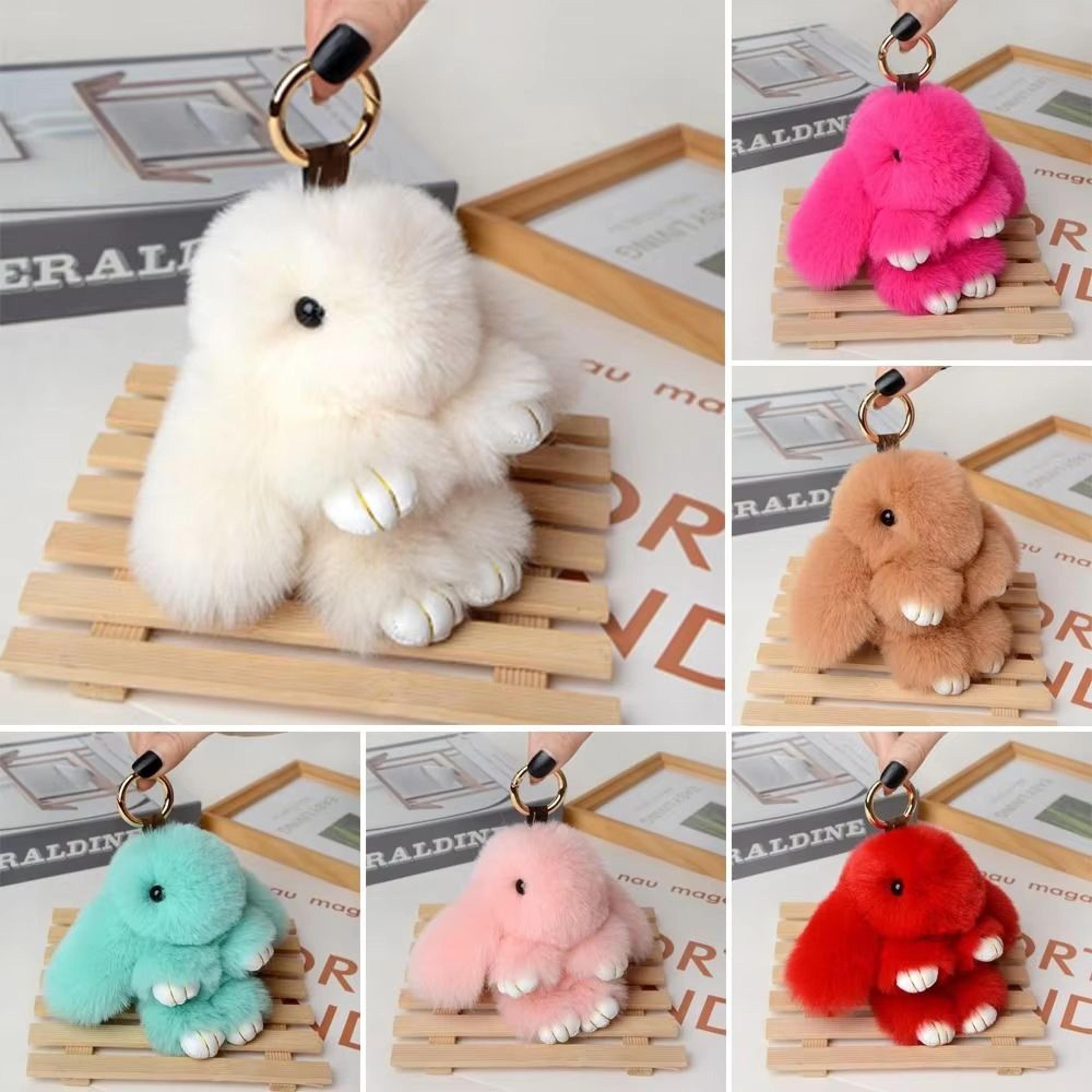 Fluffy Bunny Fur Pom Pom Keychain Soft Cute Rabbit Bag Charm 4