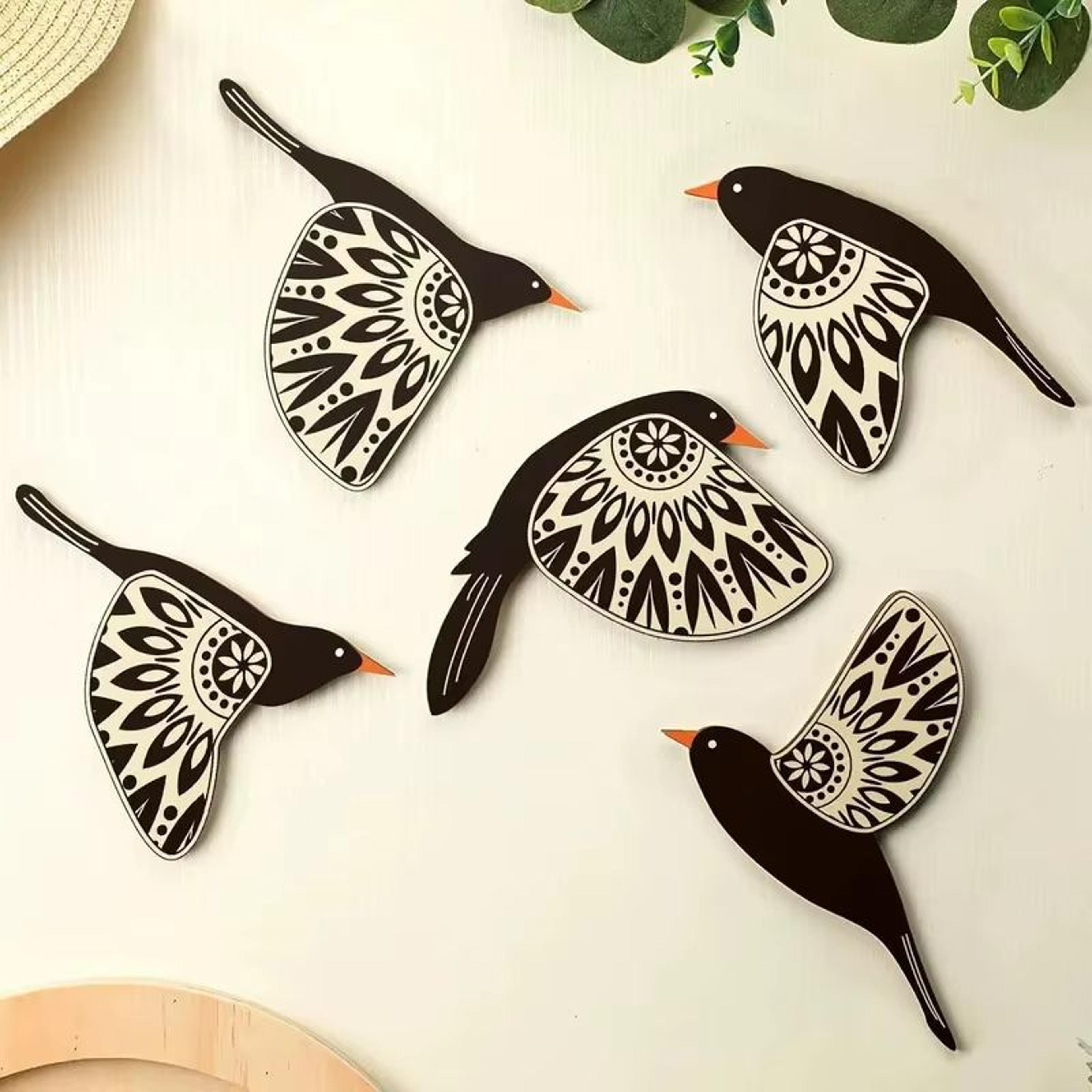 5pc Wooden Black Bird Wall Decor Vintage Gothic Raven Silhouettes For Home And Garden 0