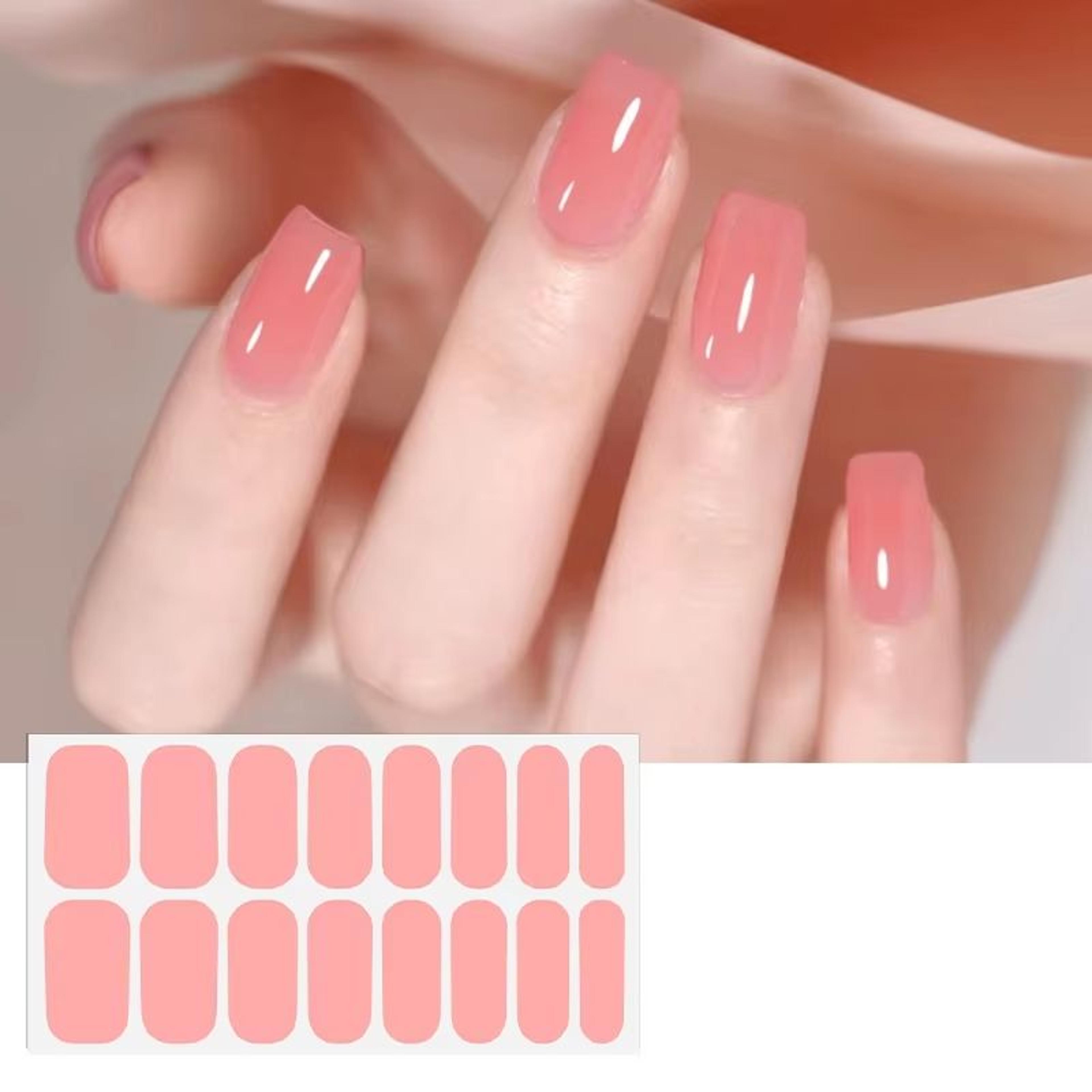 16Piece Solid Color Nail Stickers  Pink  Nude Disposable Nail Polish Film 2