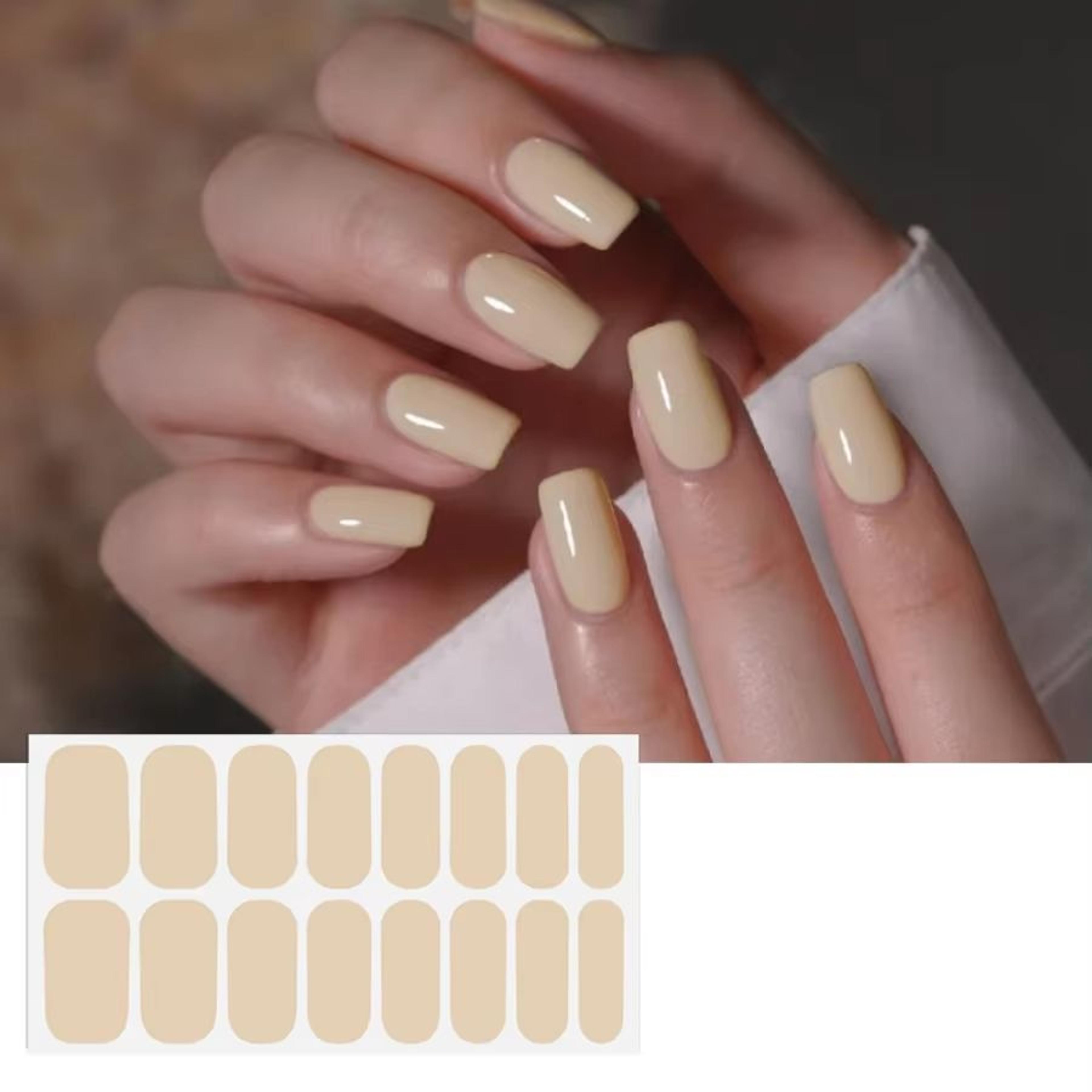 16Piece Solid Color Nail Stickers  Pink  Nude Disposable Nail Polish Film 7