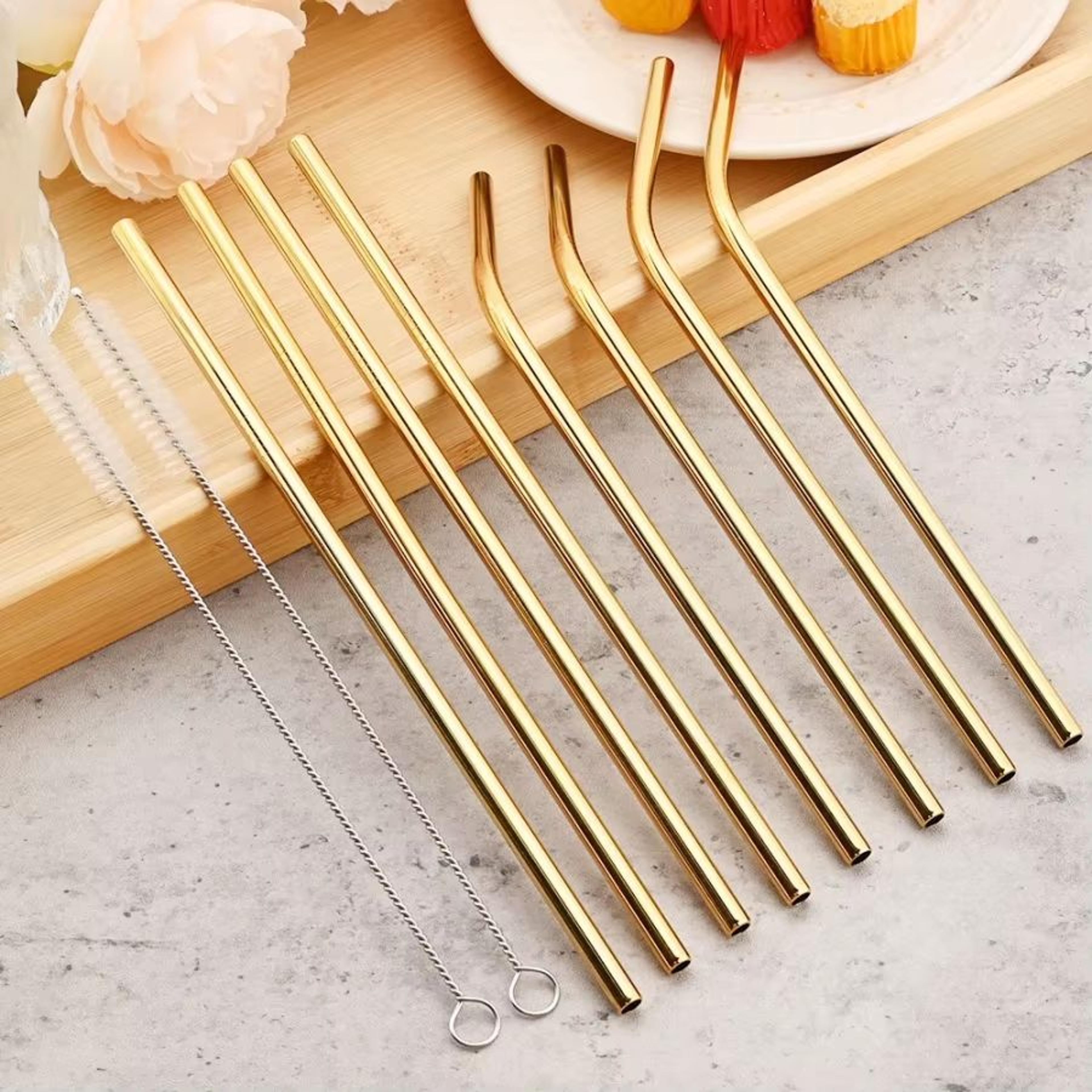 Set Of 4 Reusable Gold Metal Straws For Milk Tea Coffee Juice 0