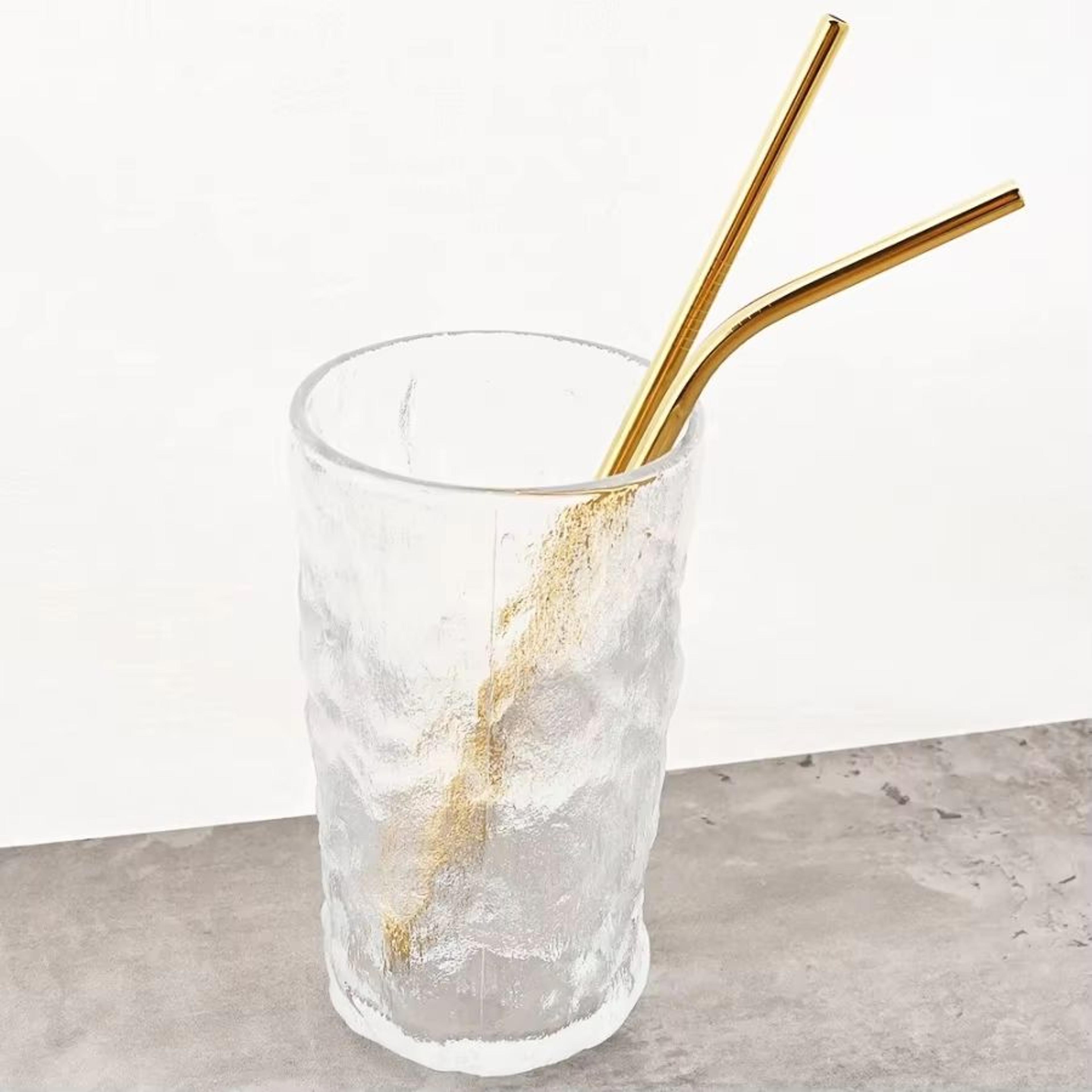 Set Of 4 Reusable Gold Metal Straws For Milk Tea Coffee Juice 2