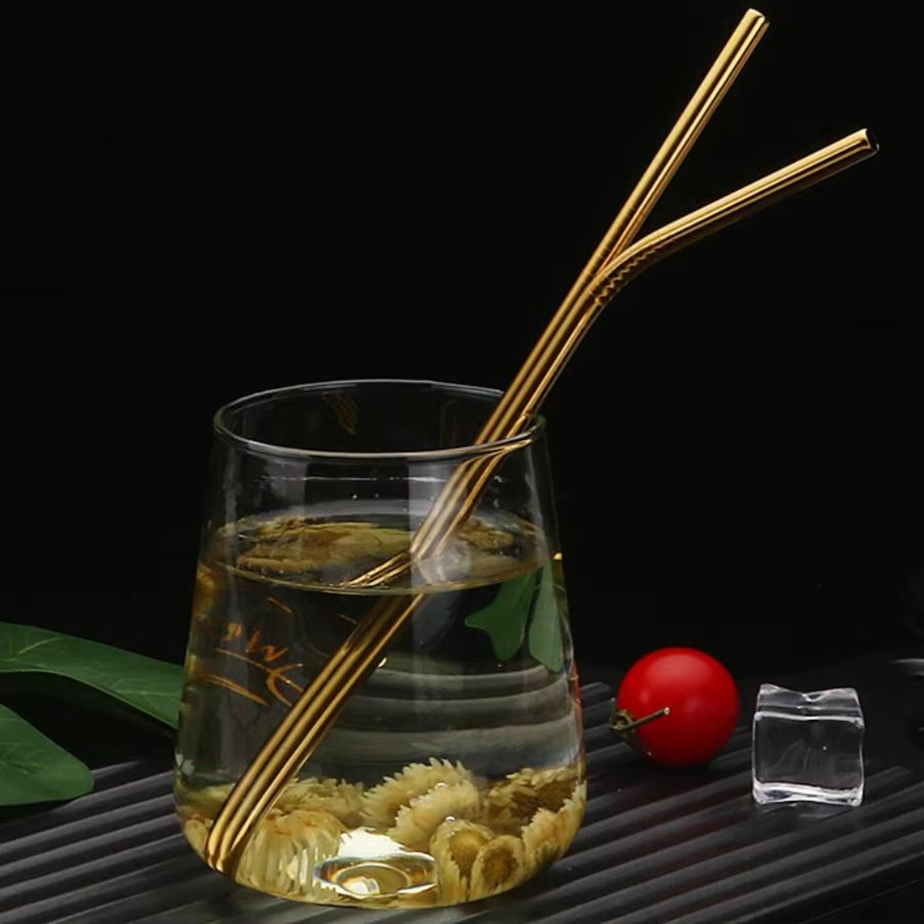 Set Of 4 Reusable Gold Metal Straws For Milk Tea Coffee Juice 4