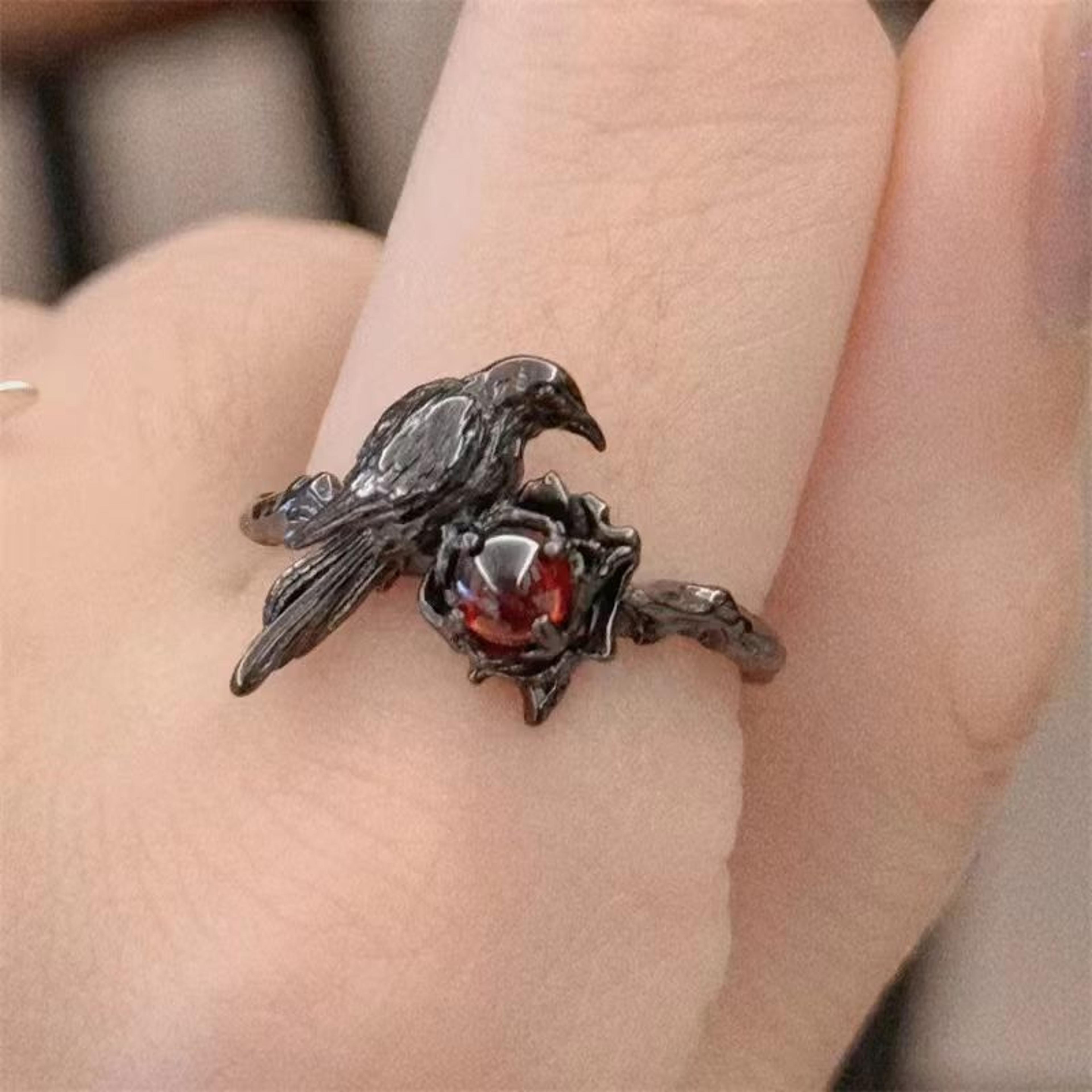halloween dark style black thorn crow adjustable ring