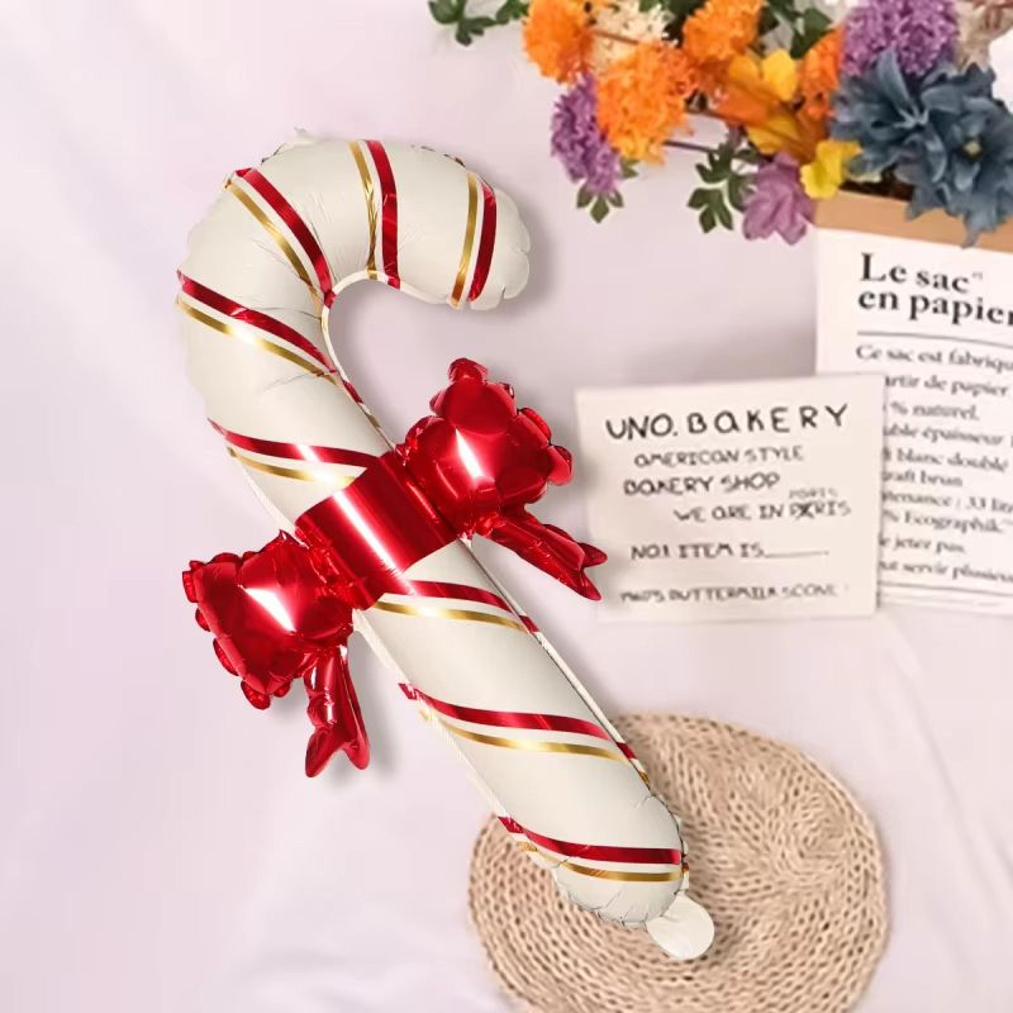 Set Of 2 Red Green  White Christmas Bow Cane Balloons For Holiday Decor 1