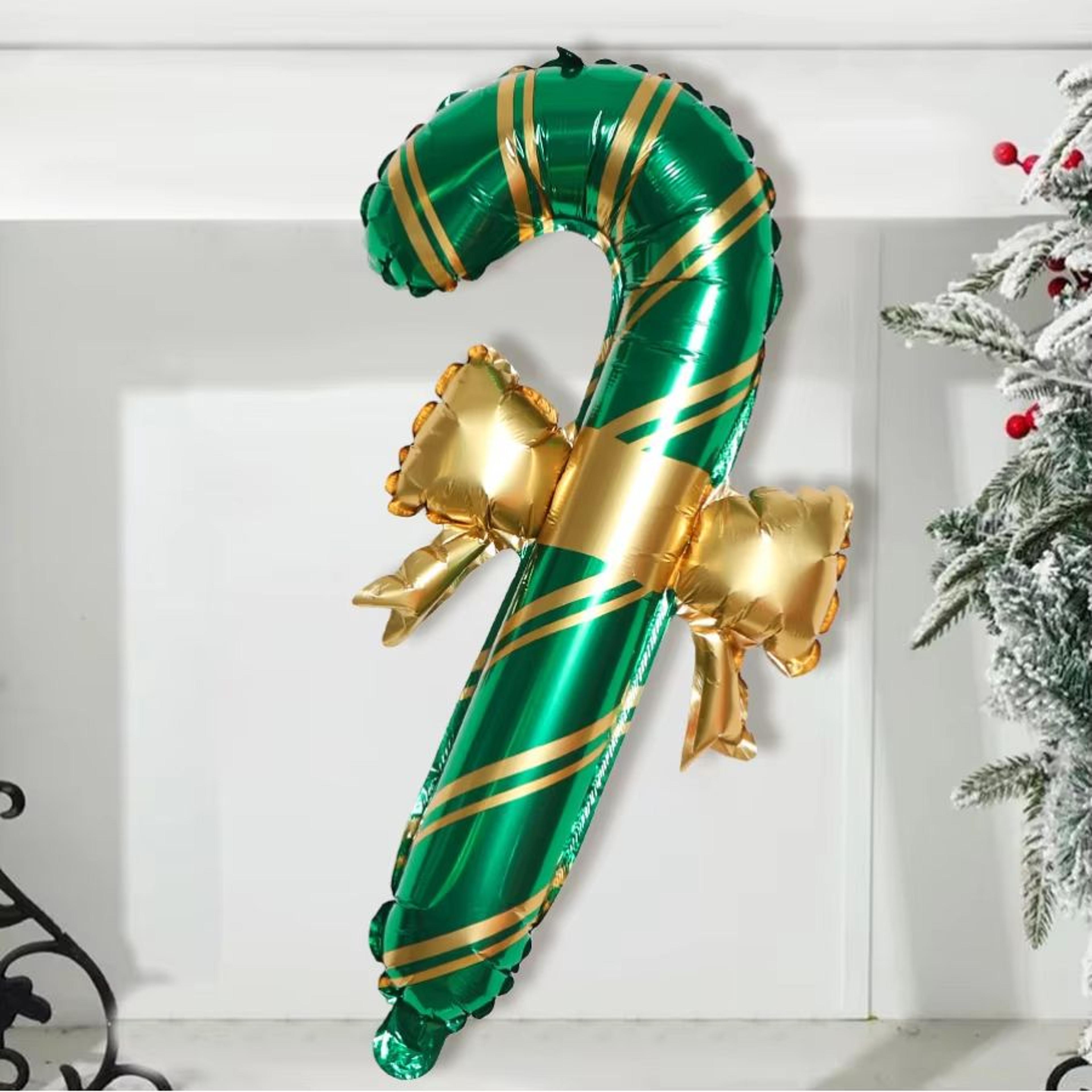 Set Of 2 Red Green  White Christmas Bow Cane Balloons For Holiday Decor 6