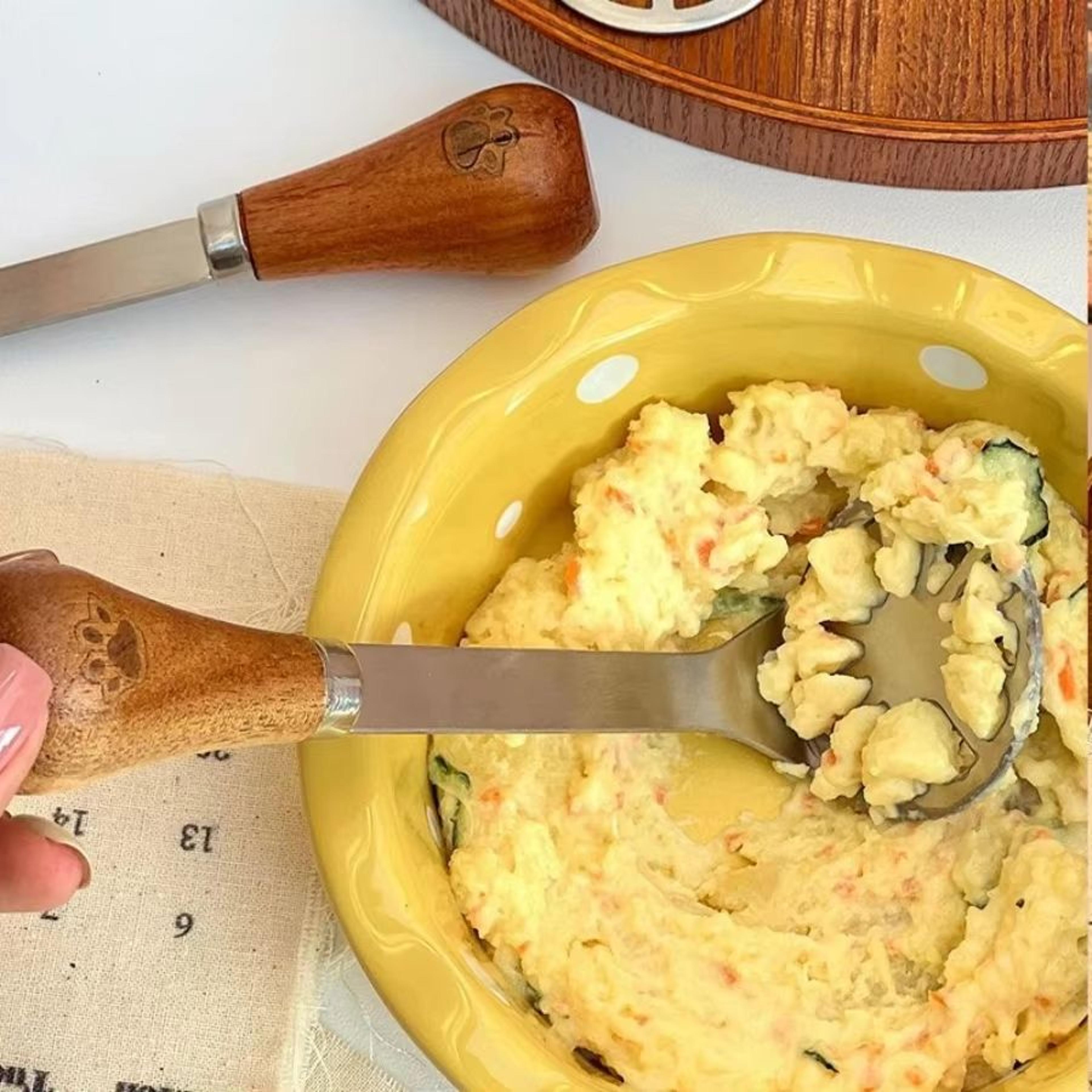 Mini Stainless Steel Potato Masher With Wooden Handle Multifunction Kitchen Tool 3