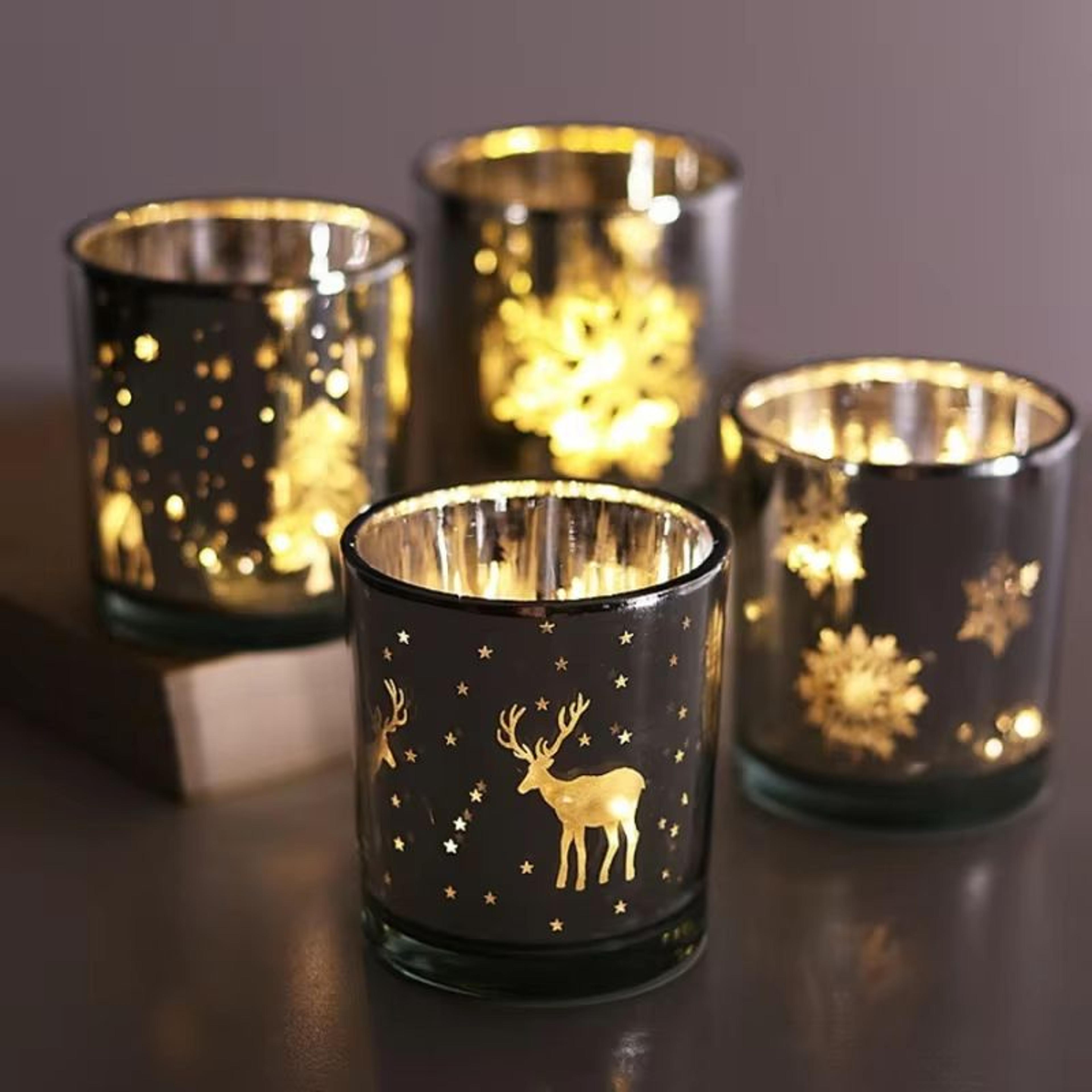 Mini Christmas Tree  Elk Glass Candle Holder  Festive Snowflake Candle Cup For Holiday Decor 1