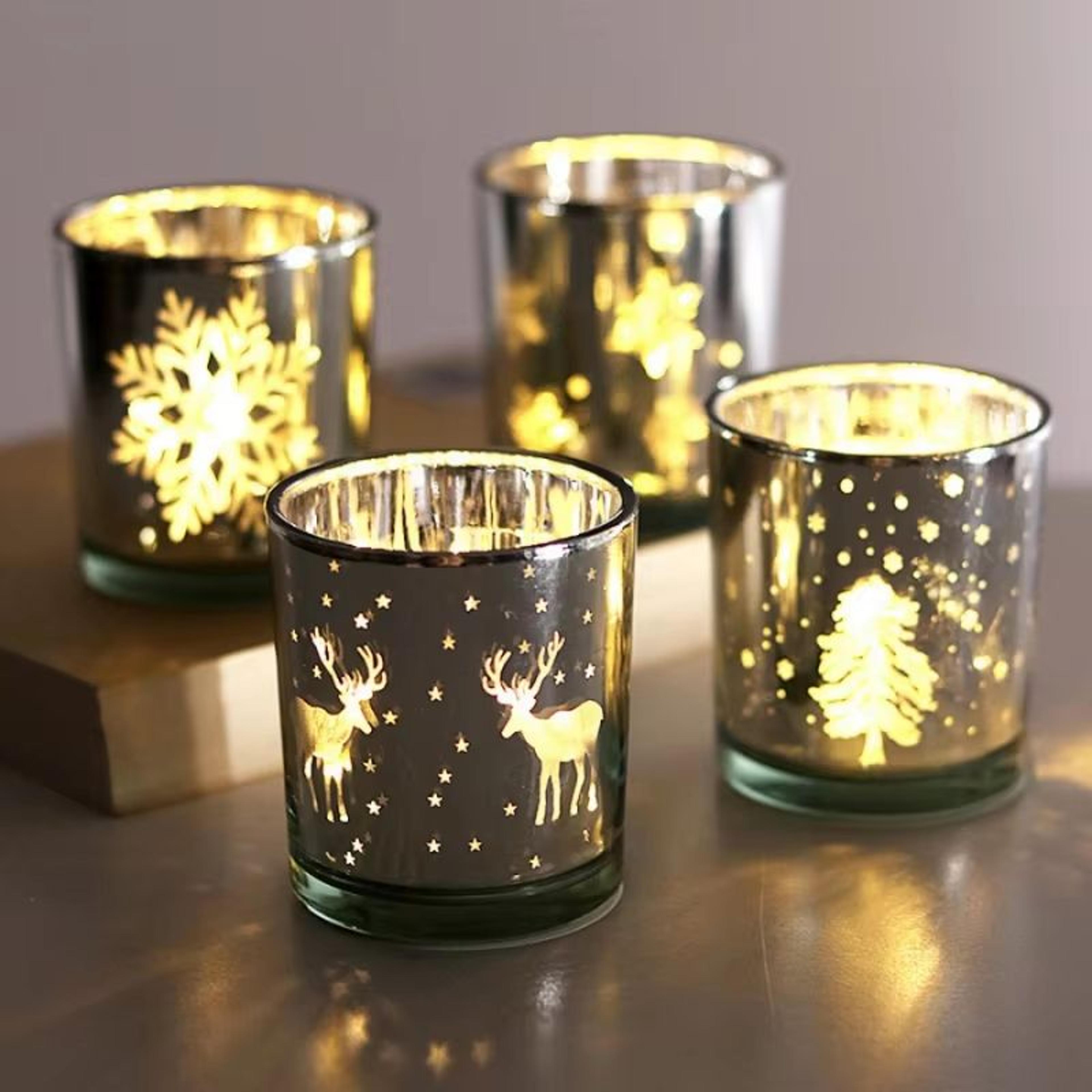 Mini Christmas Tree  Elk Glass Candle Holder  Festive Snowflake Candle Cup For Holiday Decor 3