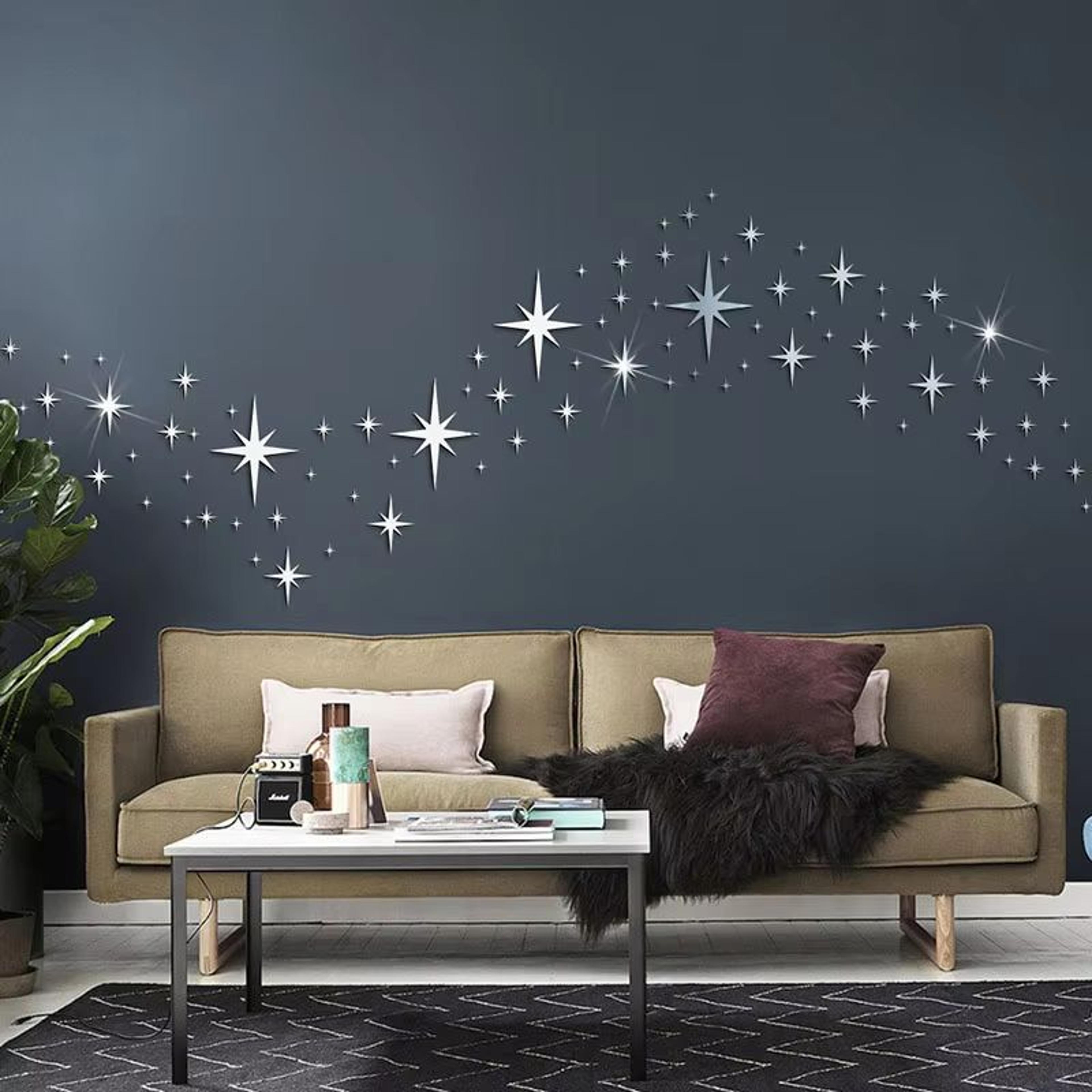 82Piece Acrylic Mirror Wall Stickers 3D Star Wall Decor SelfAdhesive For Home Bedroom  Living Room 0