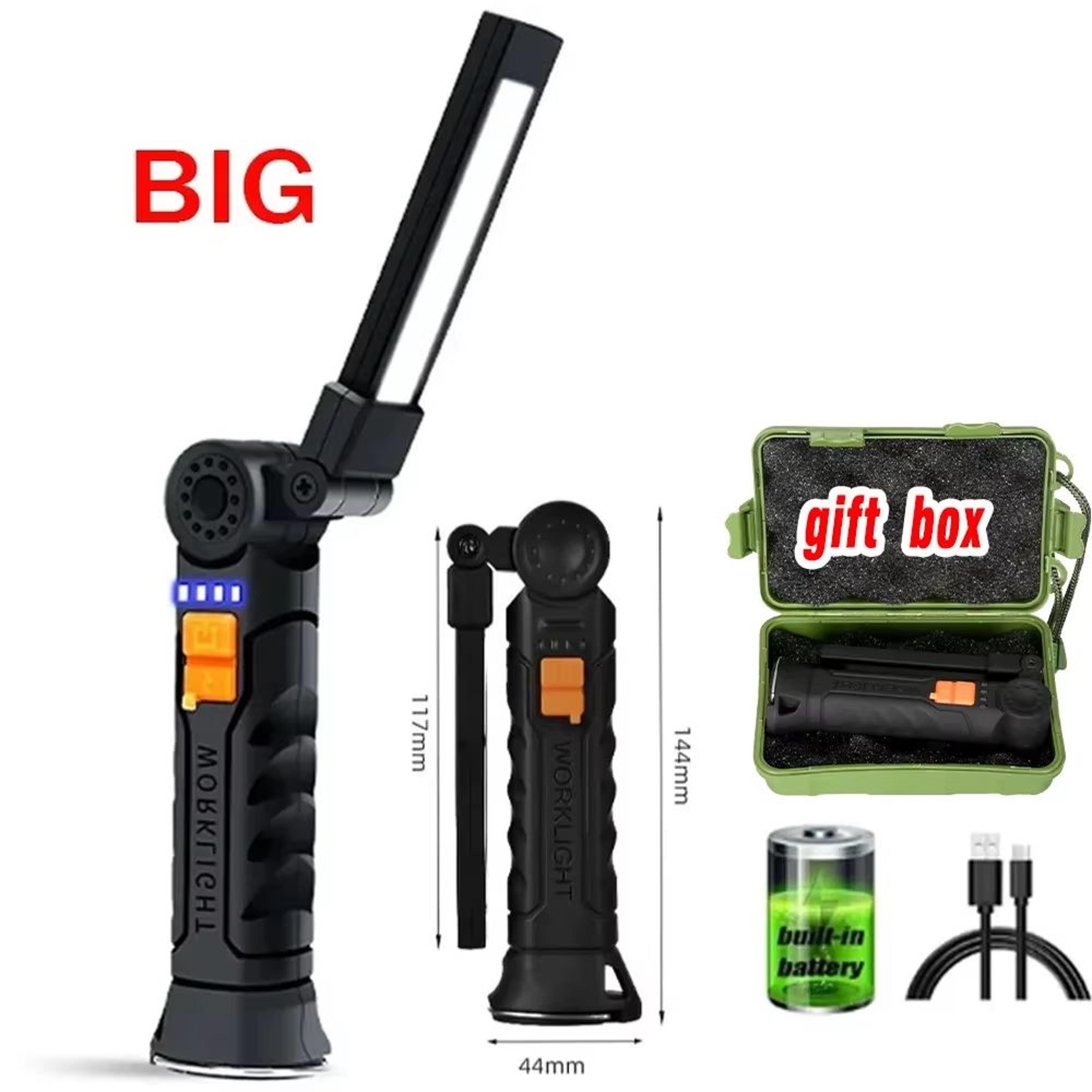 USB Rechargeable Dimmable COB LED Work Light With Magnet And Hook 11