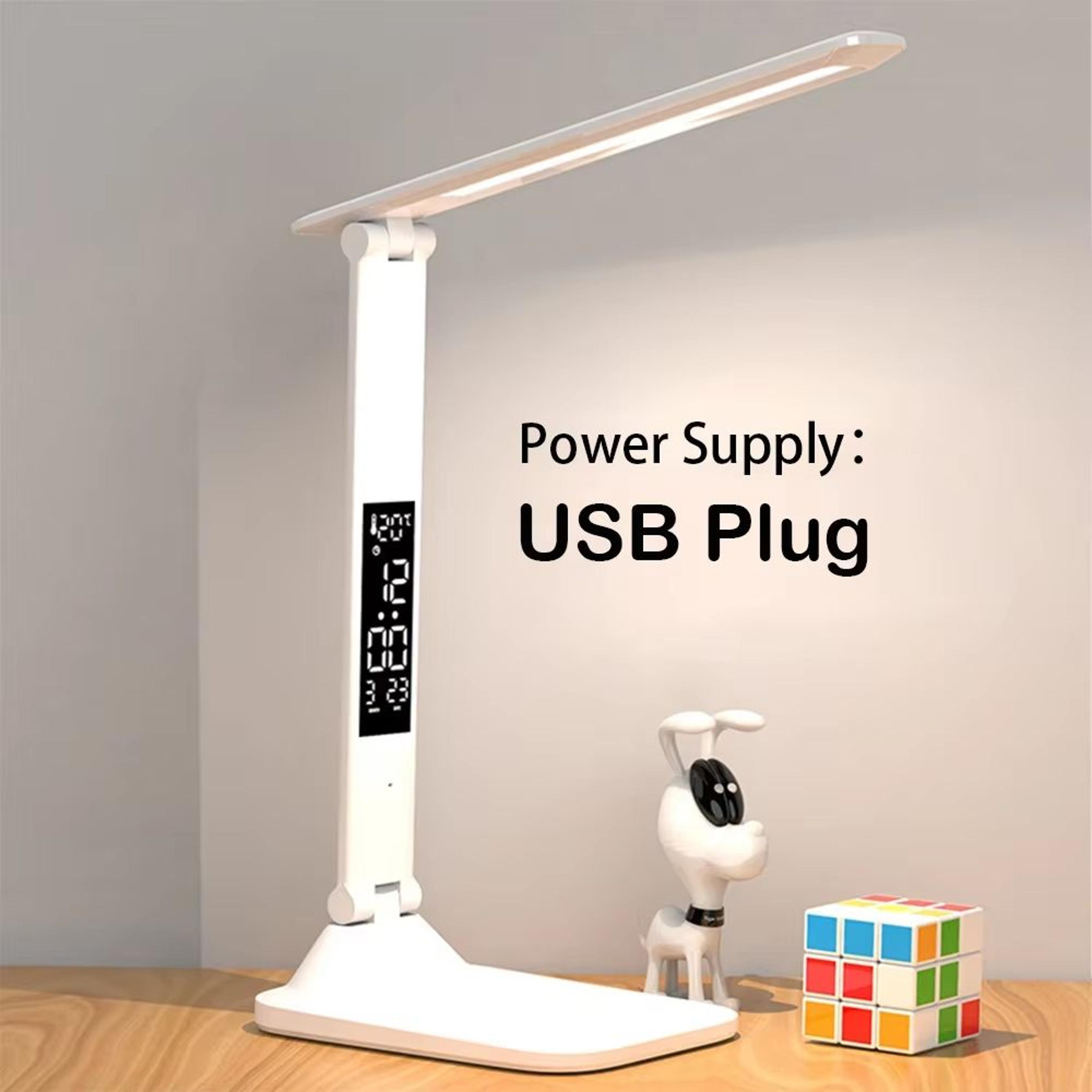 USB Charging Folding LED Desk Lamp With Touch Dimming Alarm Clock And Thermometer 6