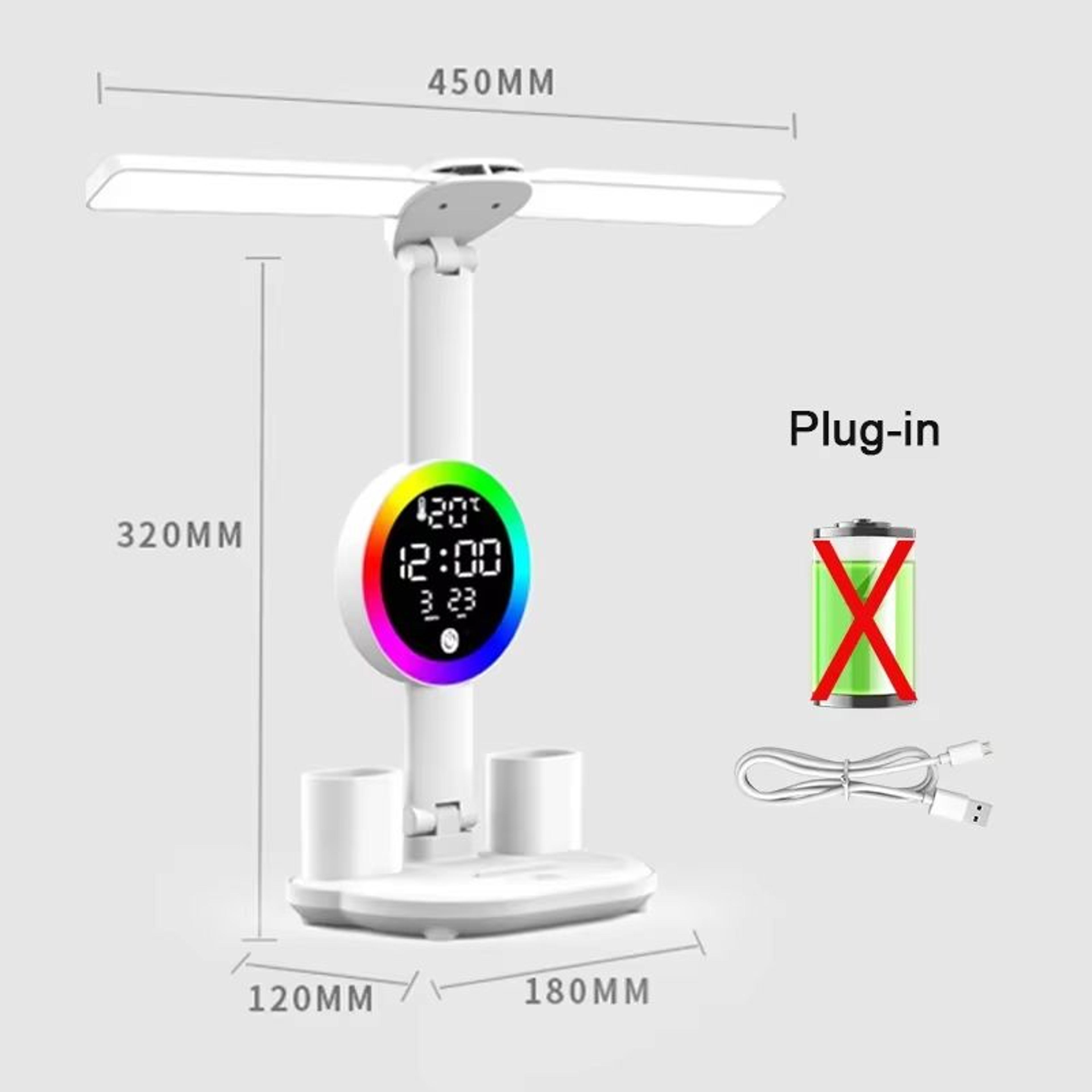 USB Charging LED Table Lamp With Adjustable Brightness Fan And Clock Display 6
