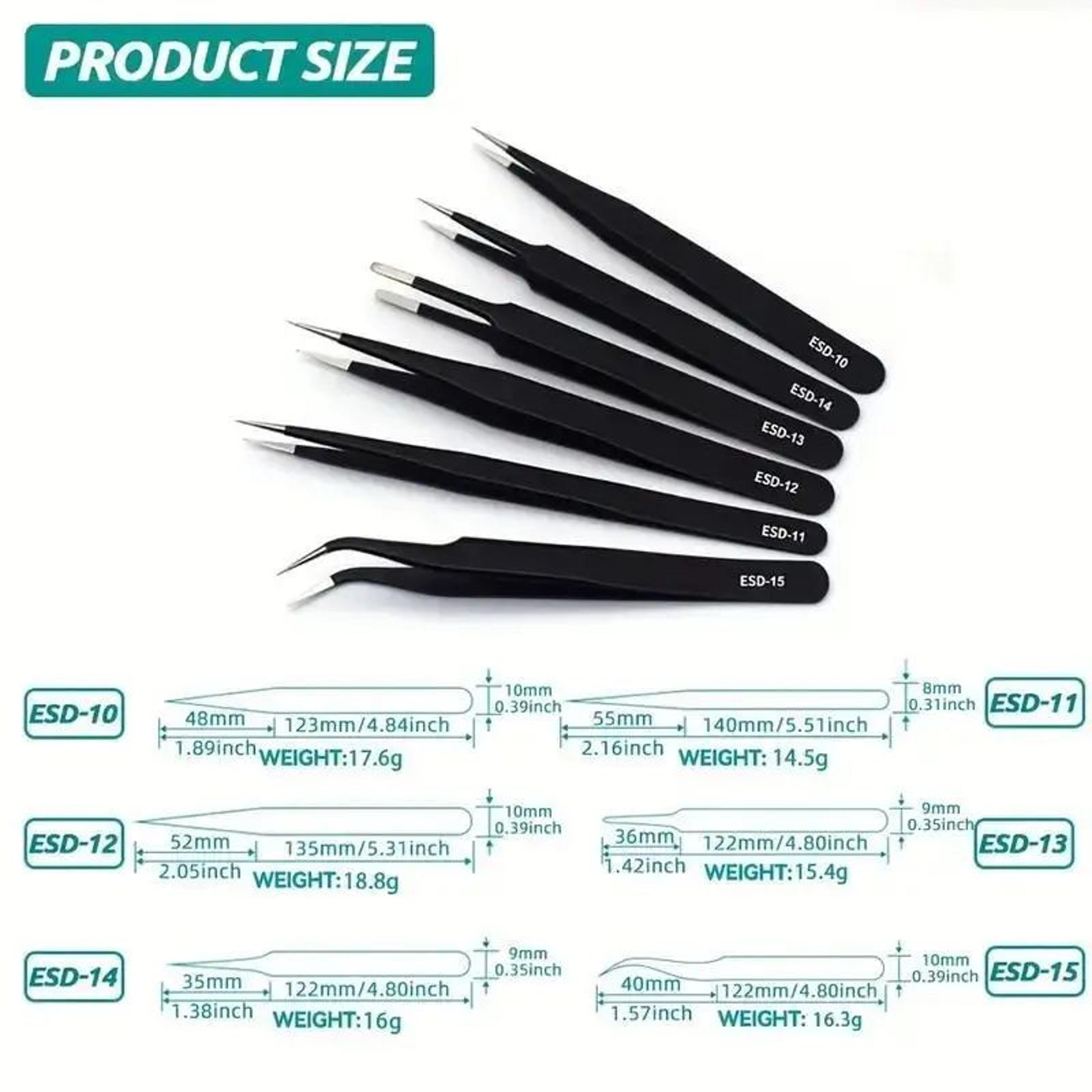 6 Pcs Precision Long ESD Stainless Steel Tweezers Set For Electronics And Repair 3