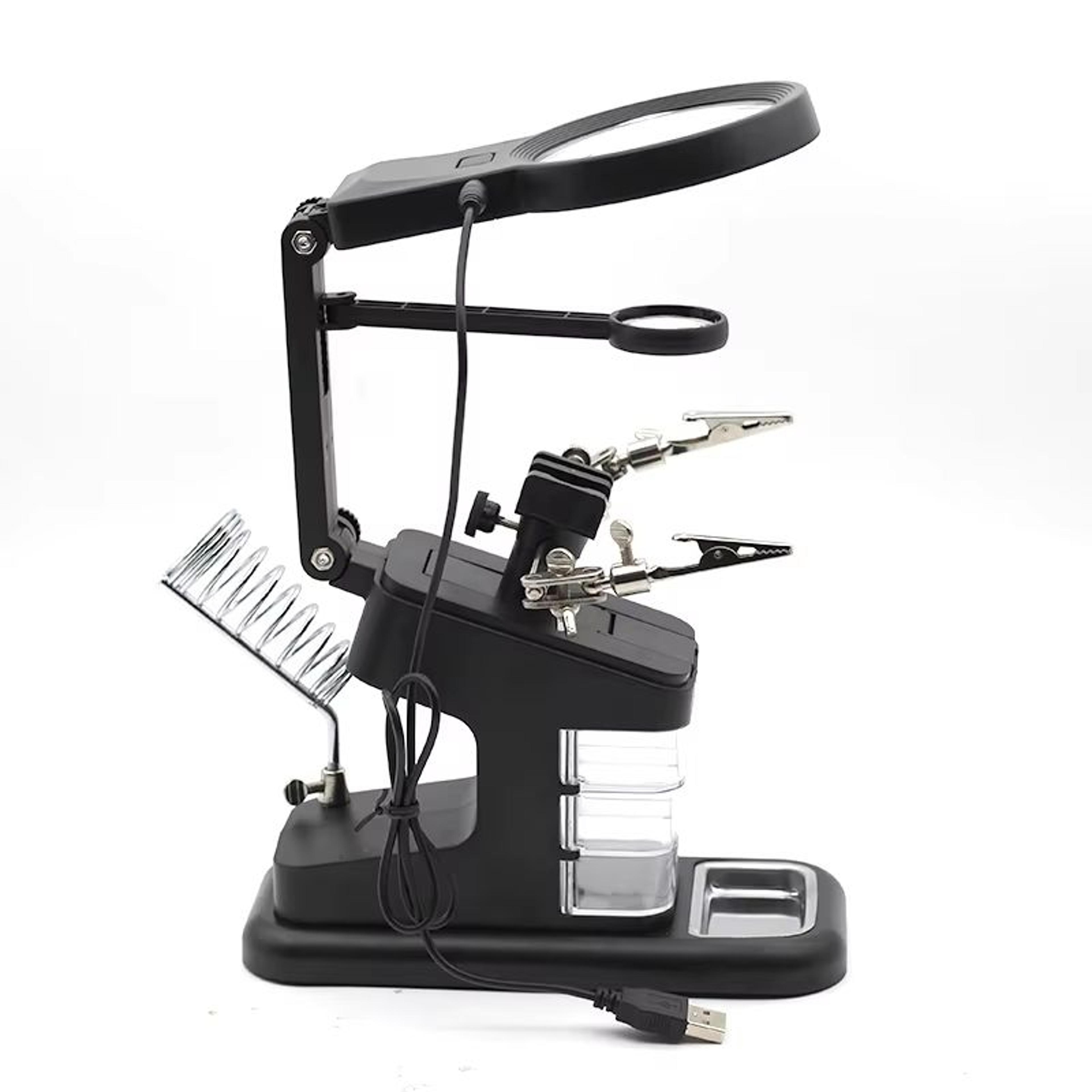 3-in-1 welding magnifying glass with led light and soldering iron stand