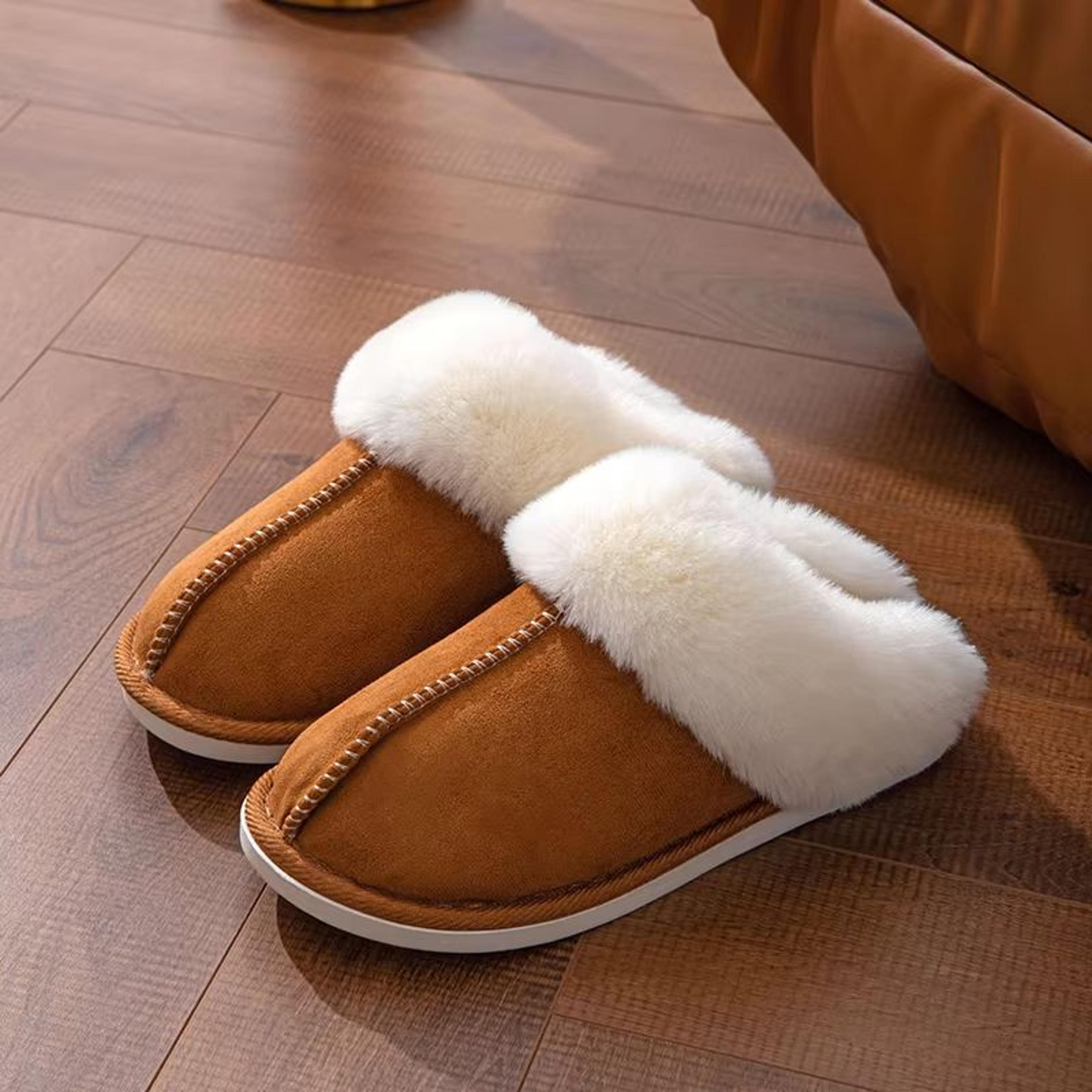 Womens Faux Suede Fluffy Winter Warm Flat Fur Slippers 6
