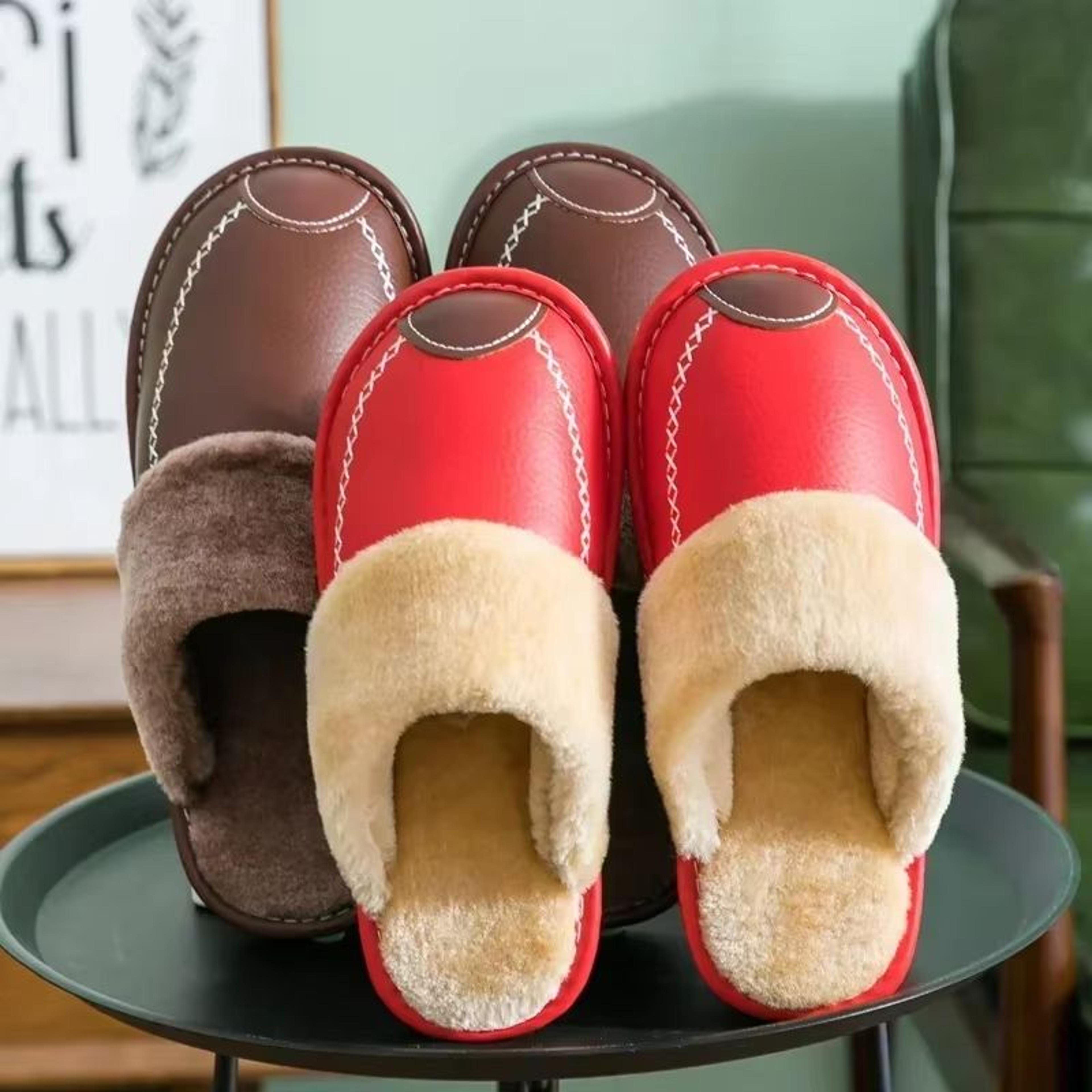 Mens Waterproof Winter Leather Indoor Warm Slippers Shoes 5