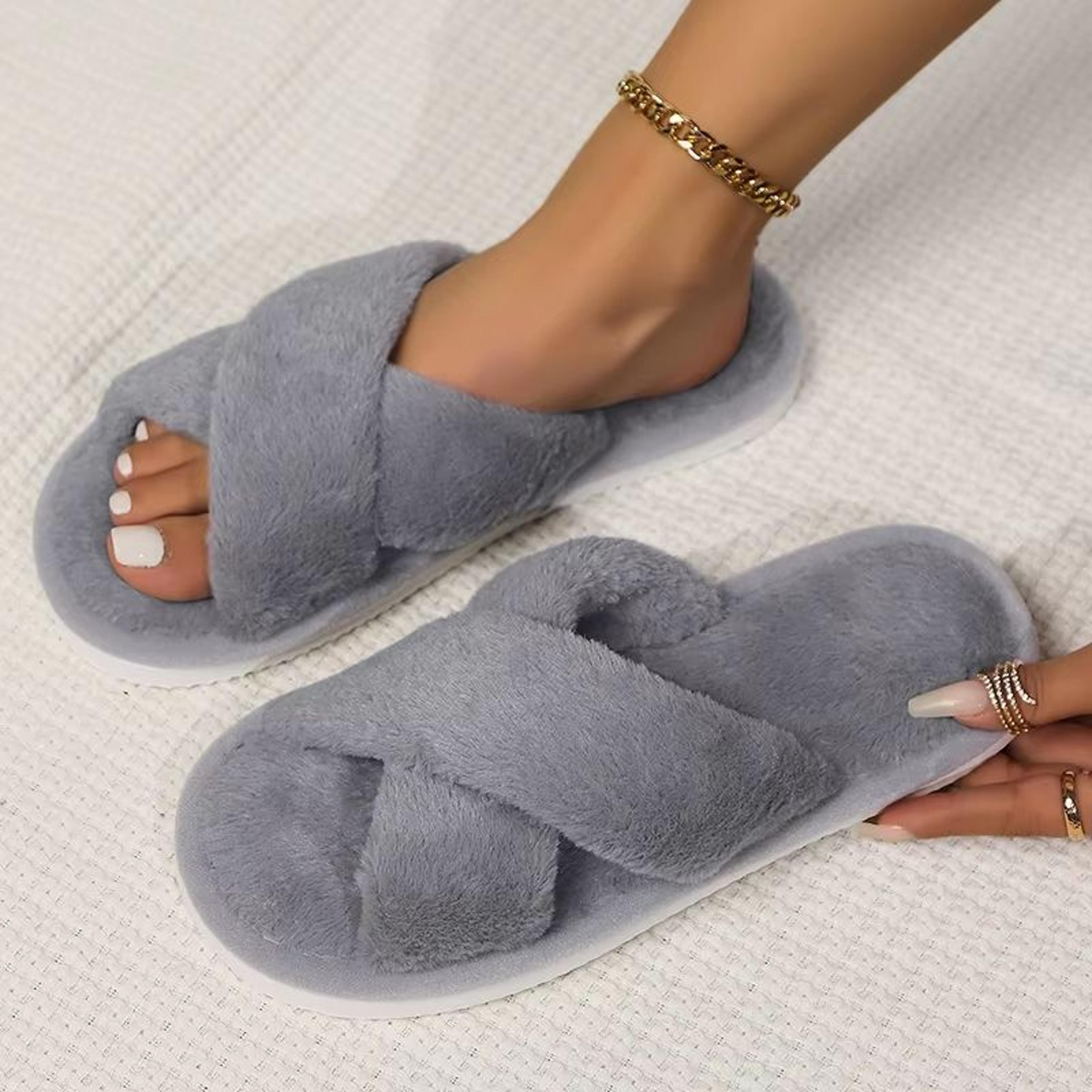 Womens Fluffy Open Toe NonSlip Flat Fur Slide Slippers 8