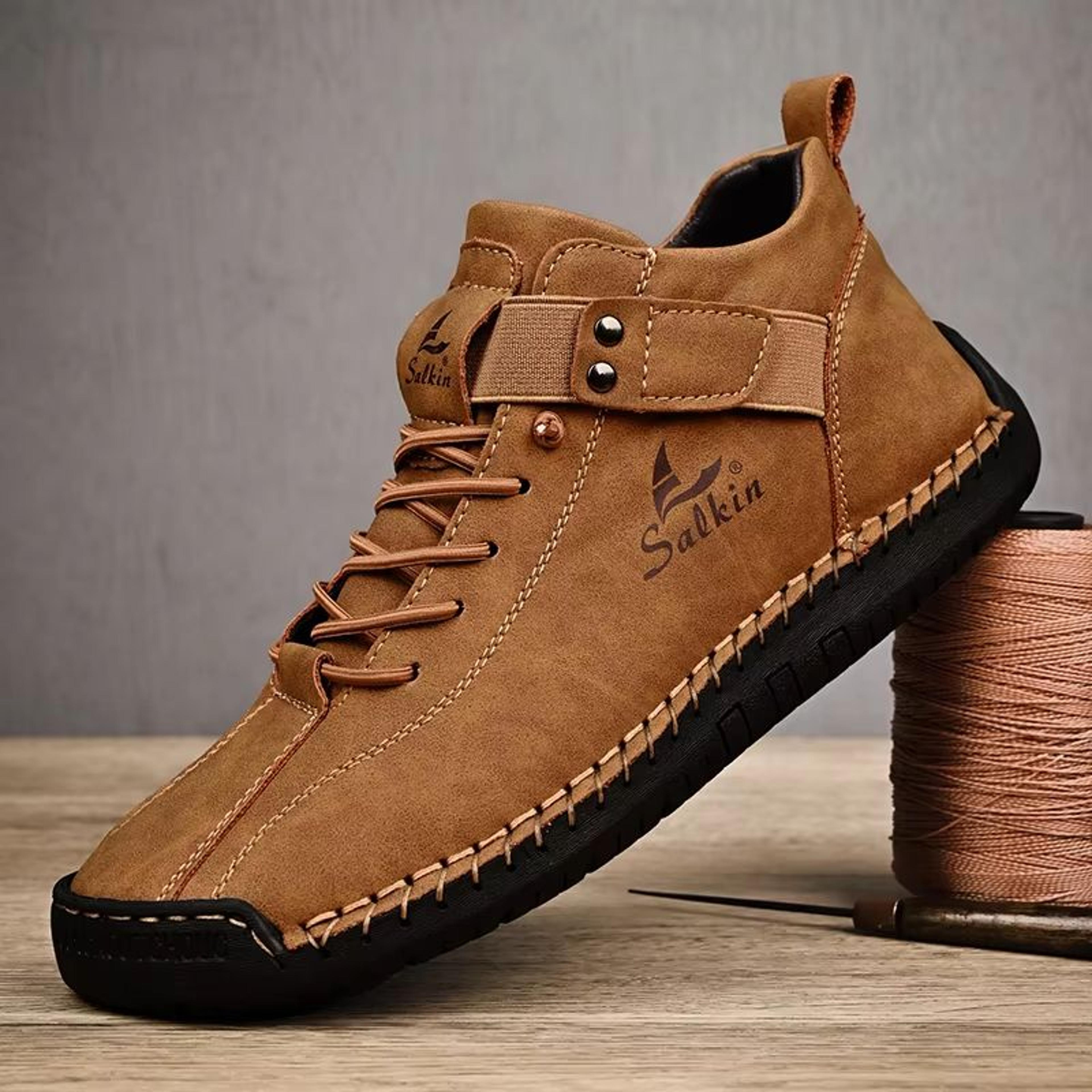 men's handmade breathable leather casual sneakers and outdoor ankle boots