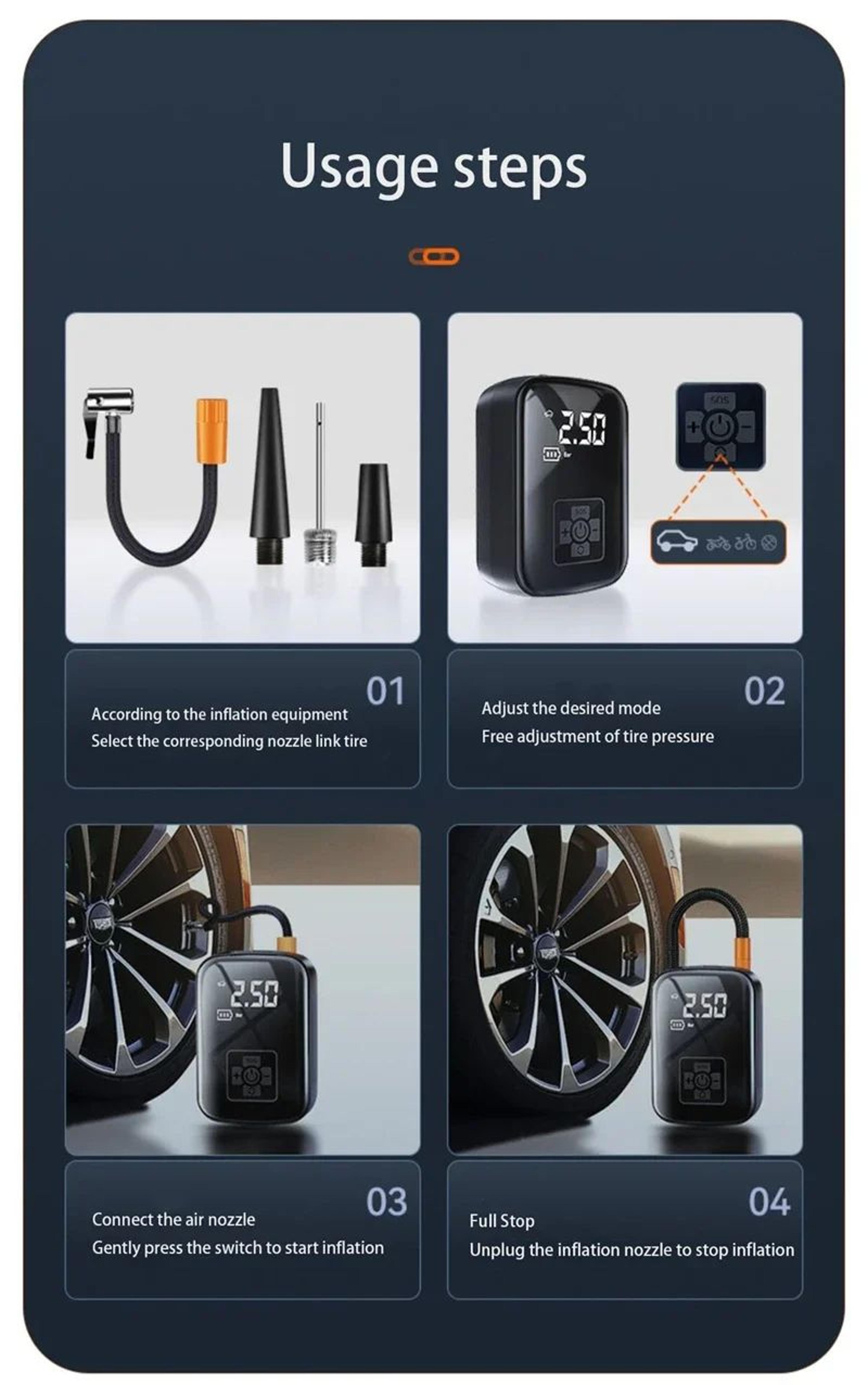 Mini 12 V Portable Car Tire Inflator 150 PSI Electric Air Compressor Pump 4