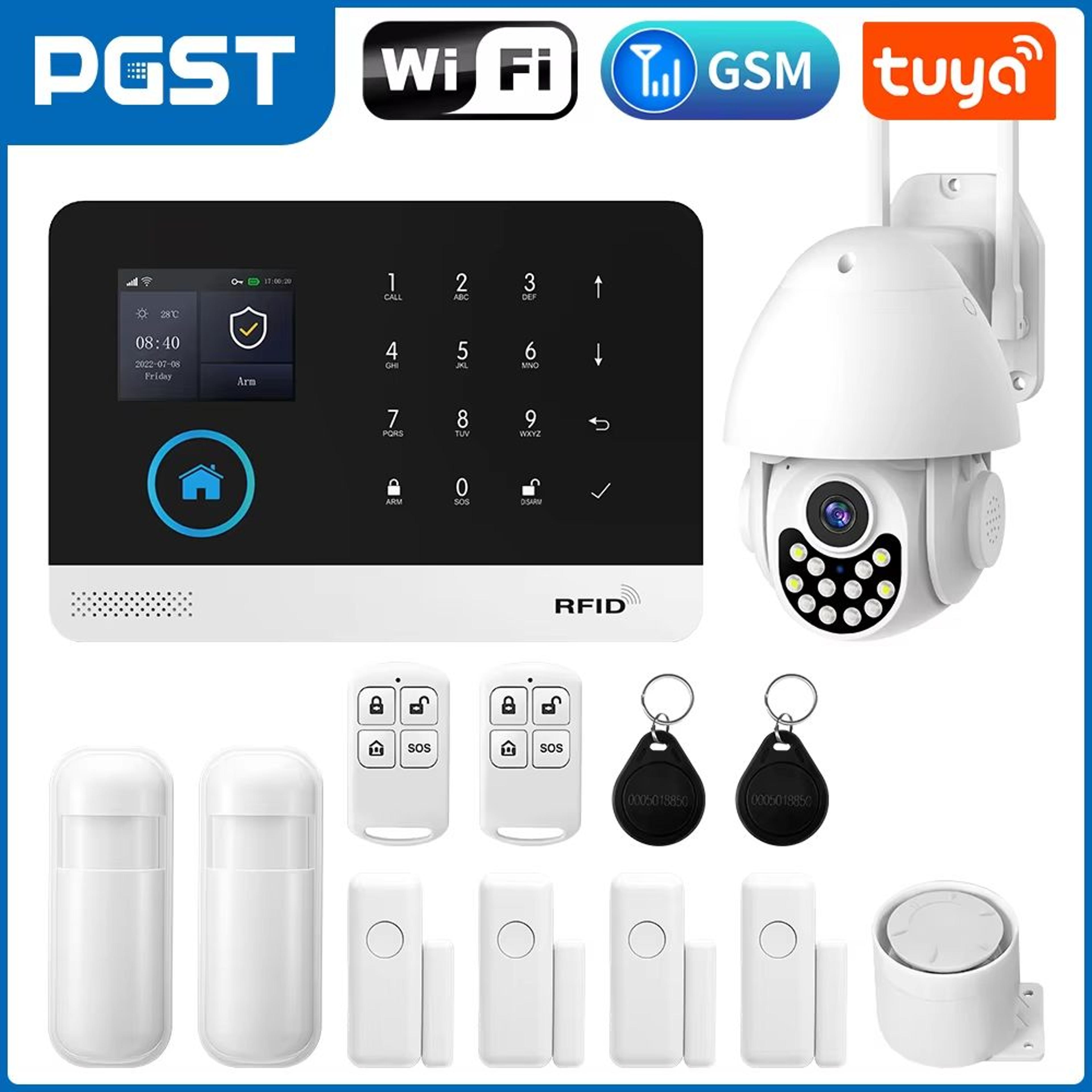 PGST 103 24 Inch 4G  2G WiFi GSM Smart Home Security Alarm System With PIR Motion And RFID 21