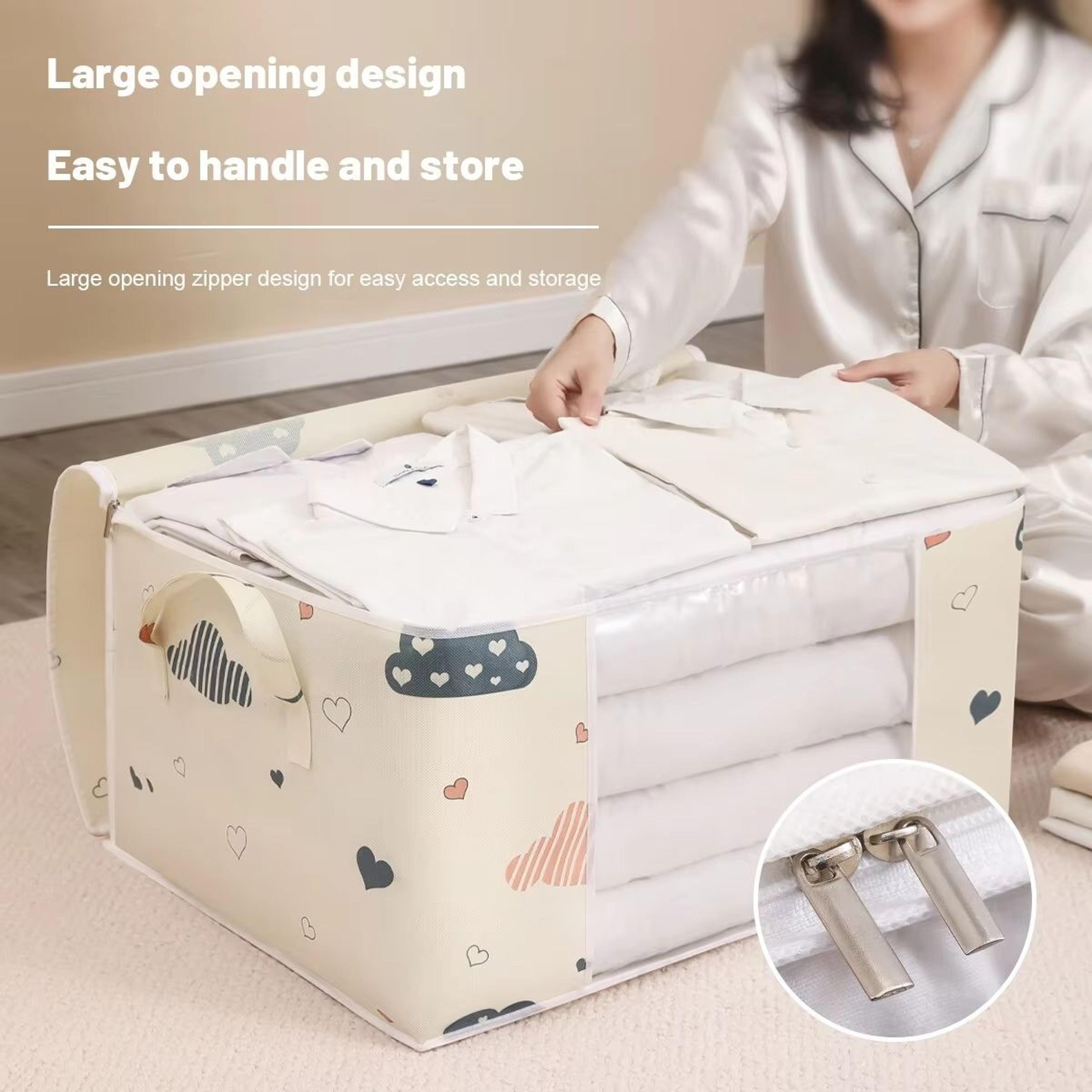 Large Capacity Foldable Clothes And Blanket Storage Bag Organizer With Reinforced Handles 4