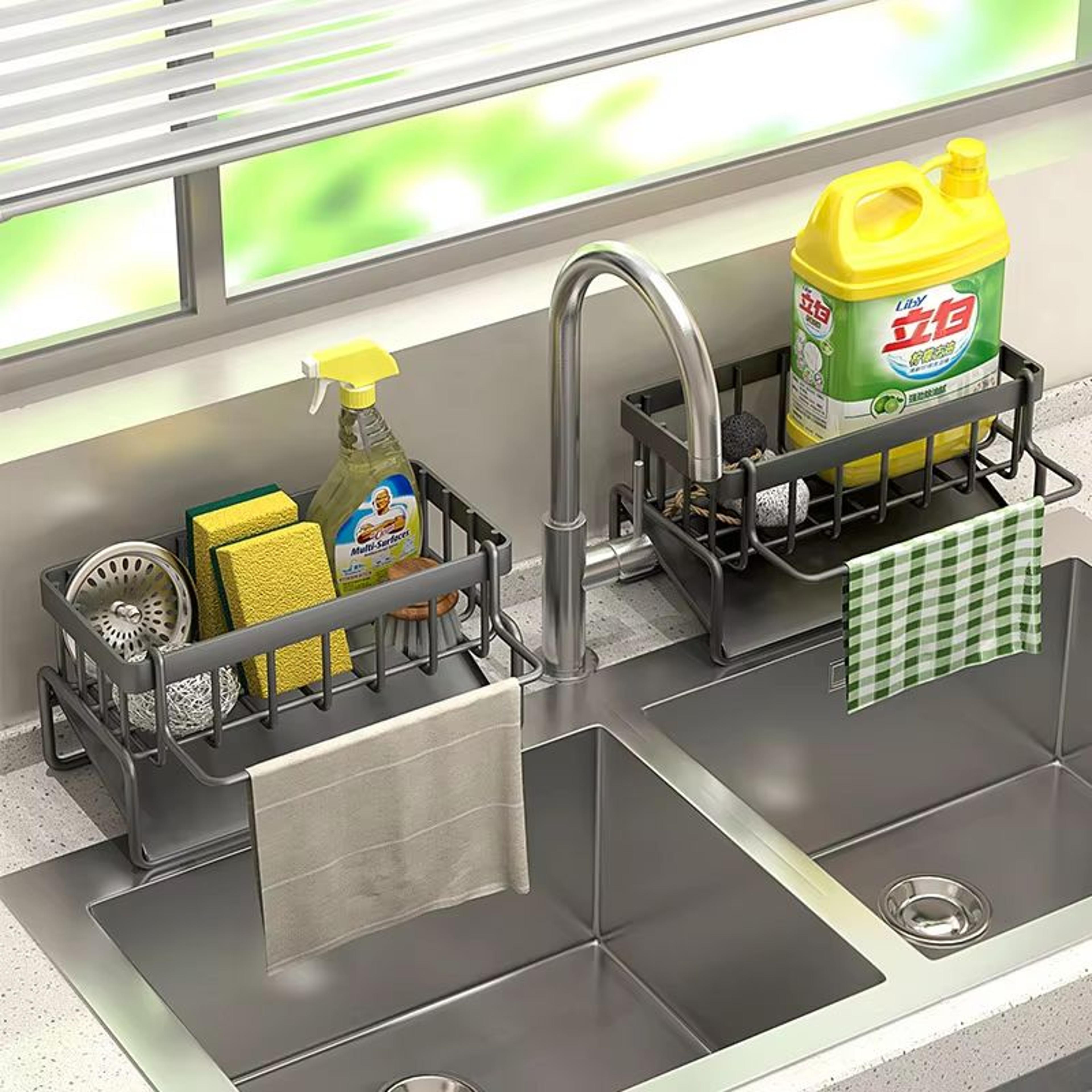 Stainless Steel Sink Drain Rack With Sponge Storage Faucet Soap  Towel Organizer 0