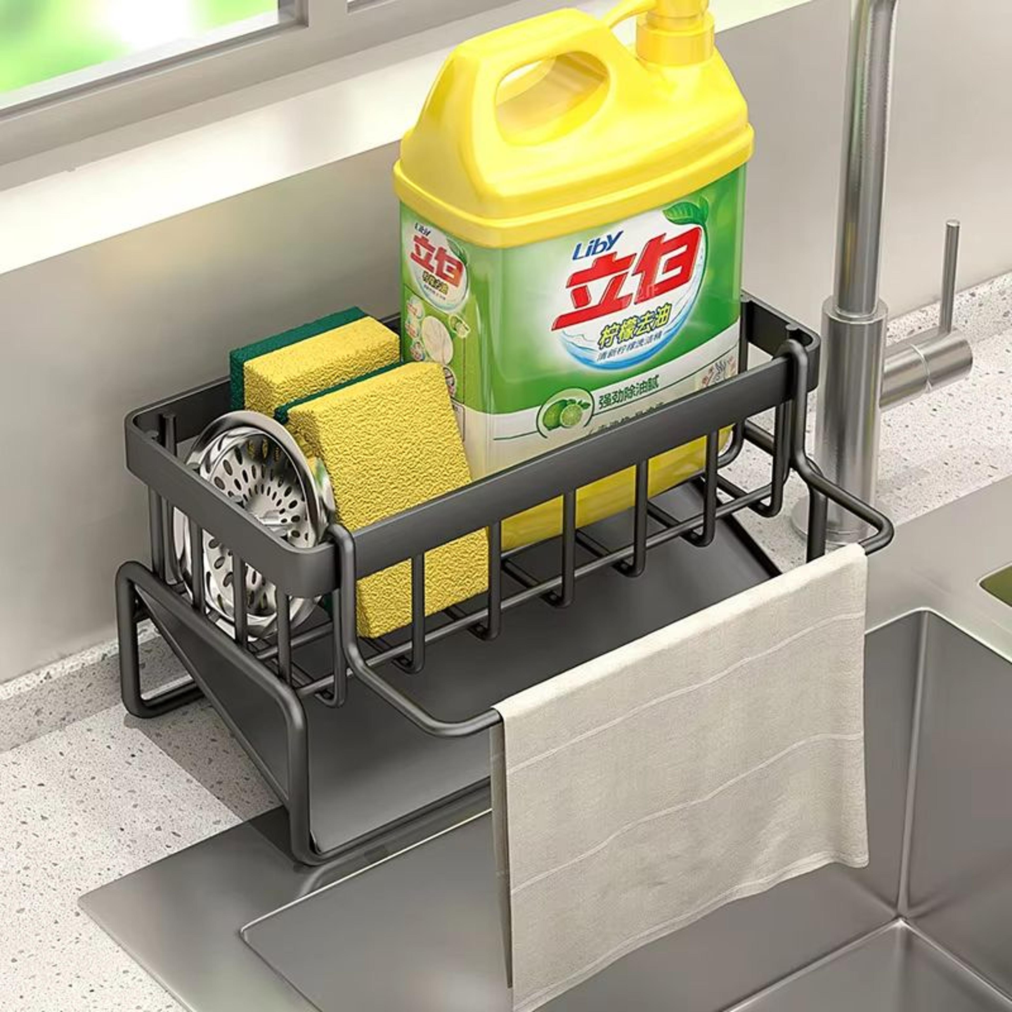 Stainless Steel Sink Drain Rack With Sponge Storage Faucet Soap  Towel Organizer 1