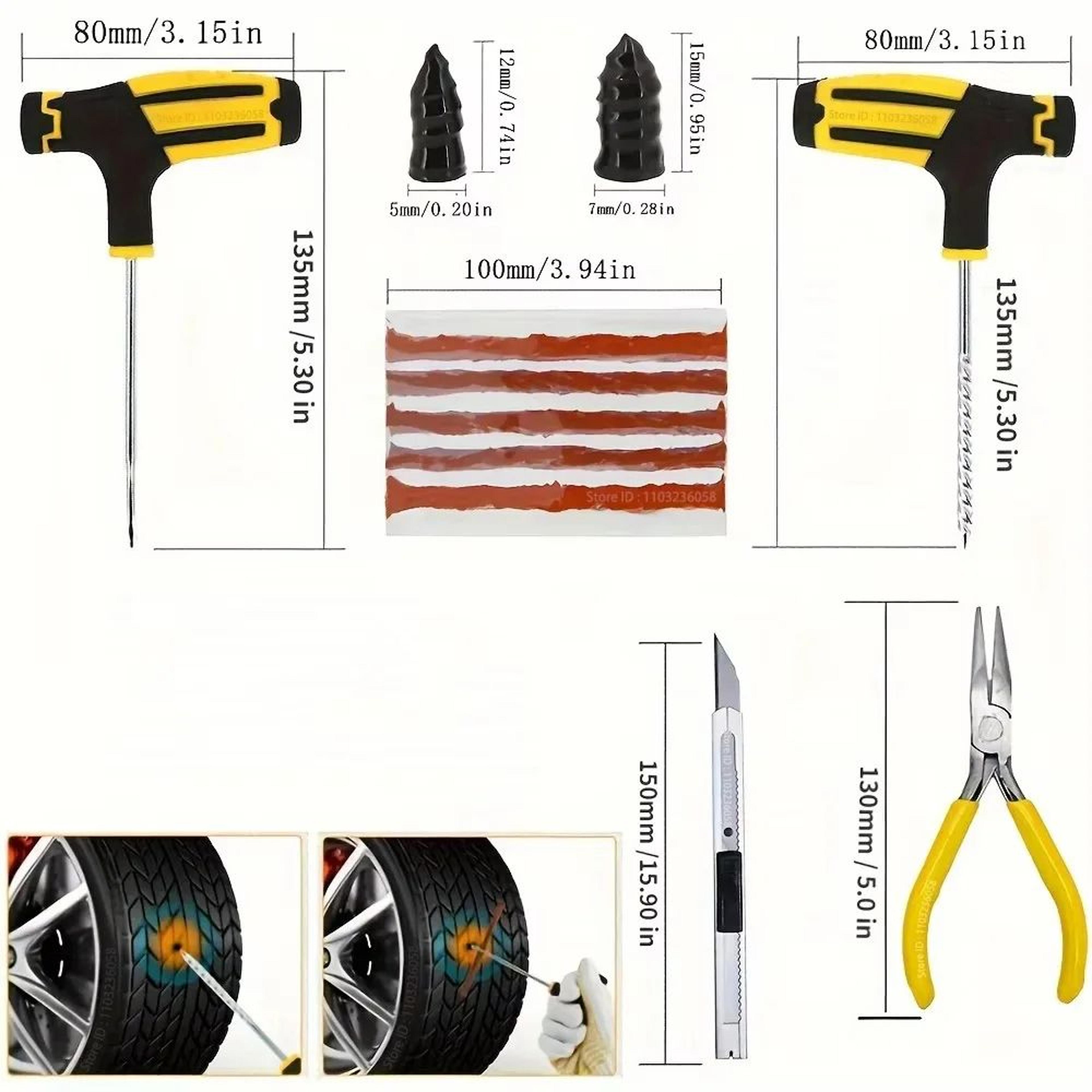 Car  Bike Tire Repair Tool Kit With Studding Tools Plug Needles Pliers And EVA Case 2