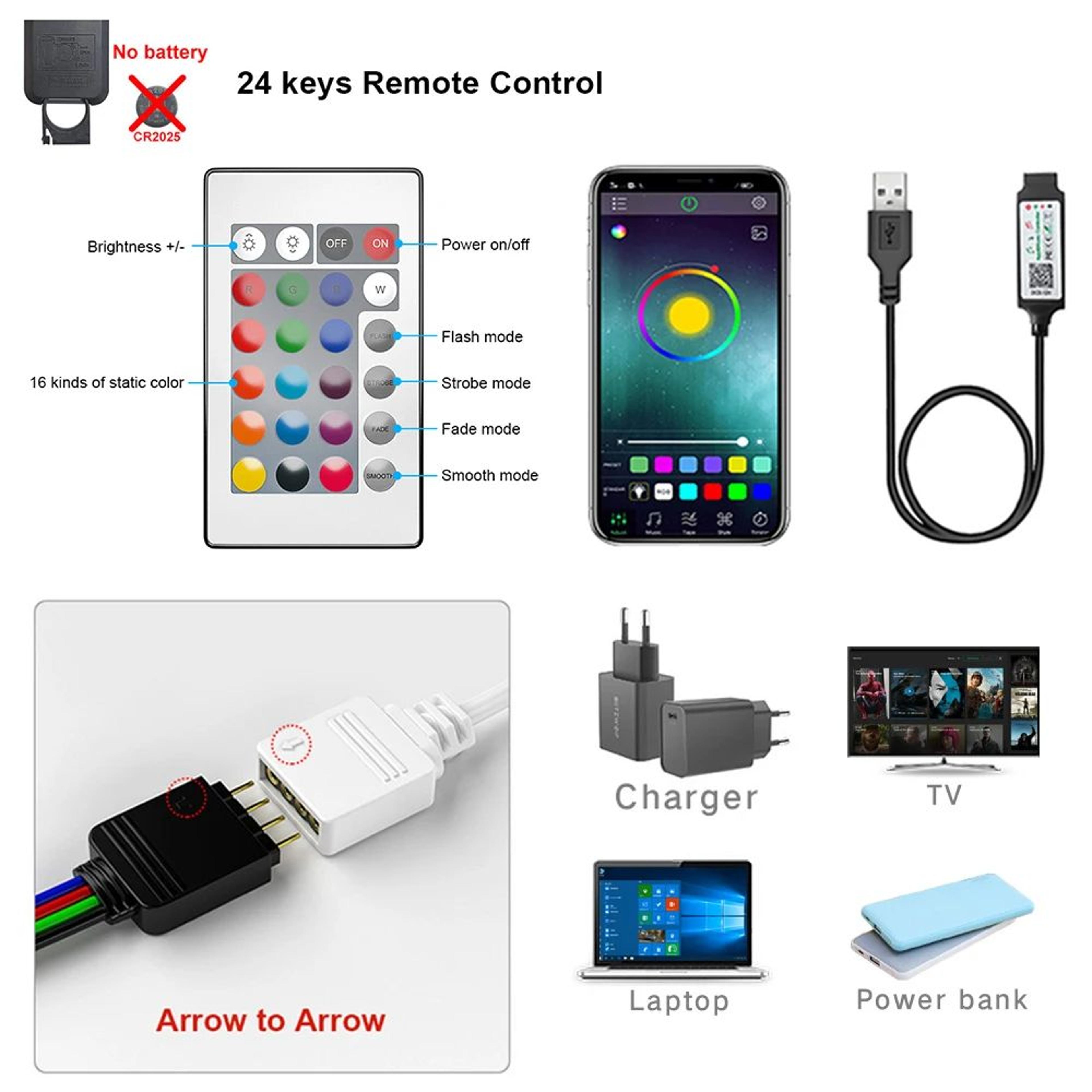 USB RGB LED Strip Lights 5 V SelfAdhesive Flexible 5050 SMD Tape 4