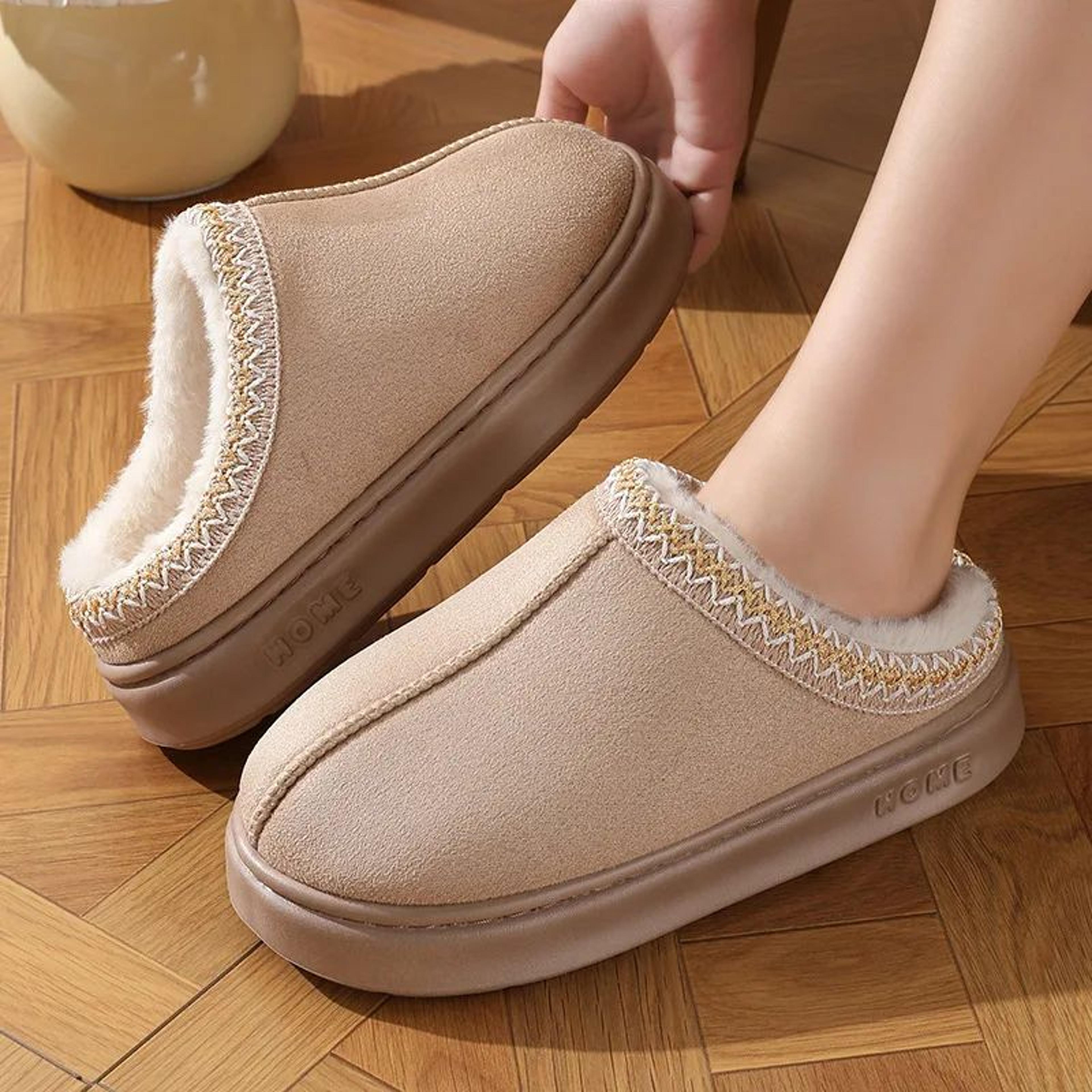 Womens Fluffy Platform Slippers Plush Warm NonSlip Winter Home Shoes 3