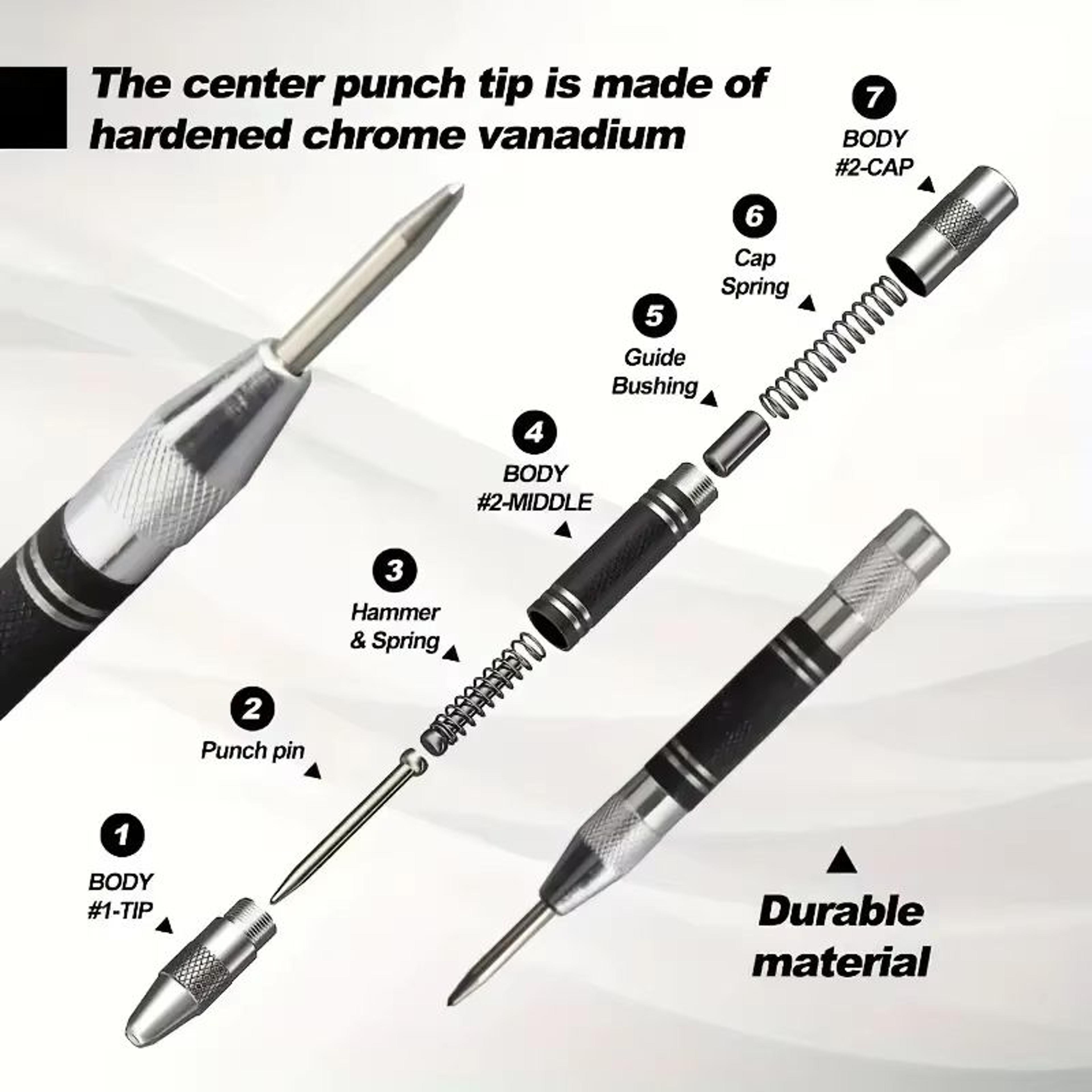Automatic Center Punch Spring Loaded Hole Marker For Wood And Metal 2