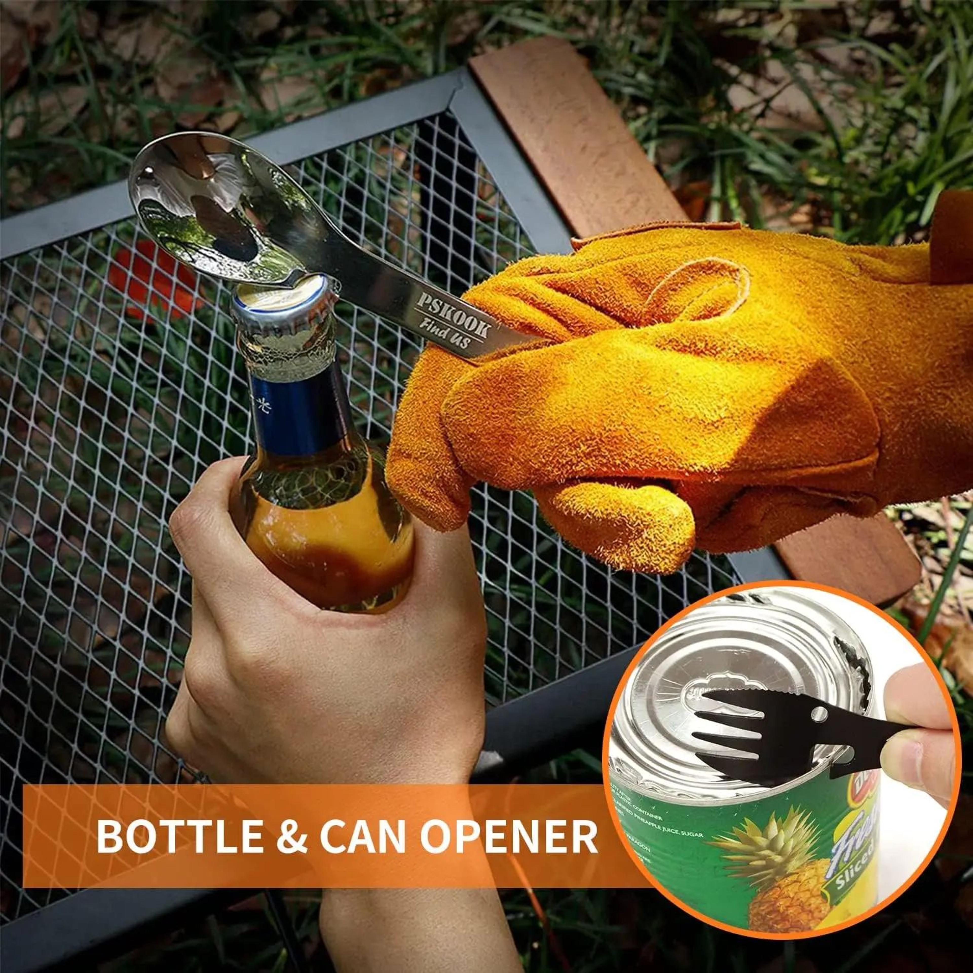 PSKOOK 5in1 Tactical Spork Stainless Steel Camping Utensil With Bottle And Can Opener 2