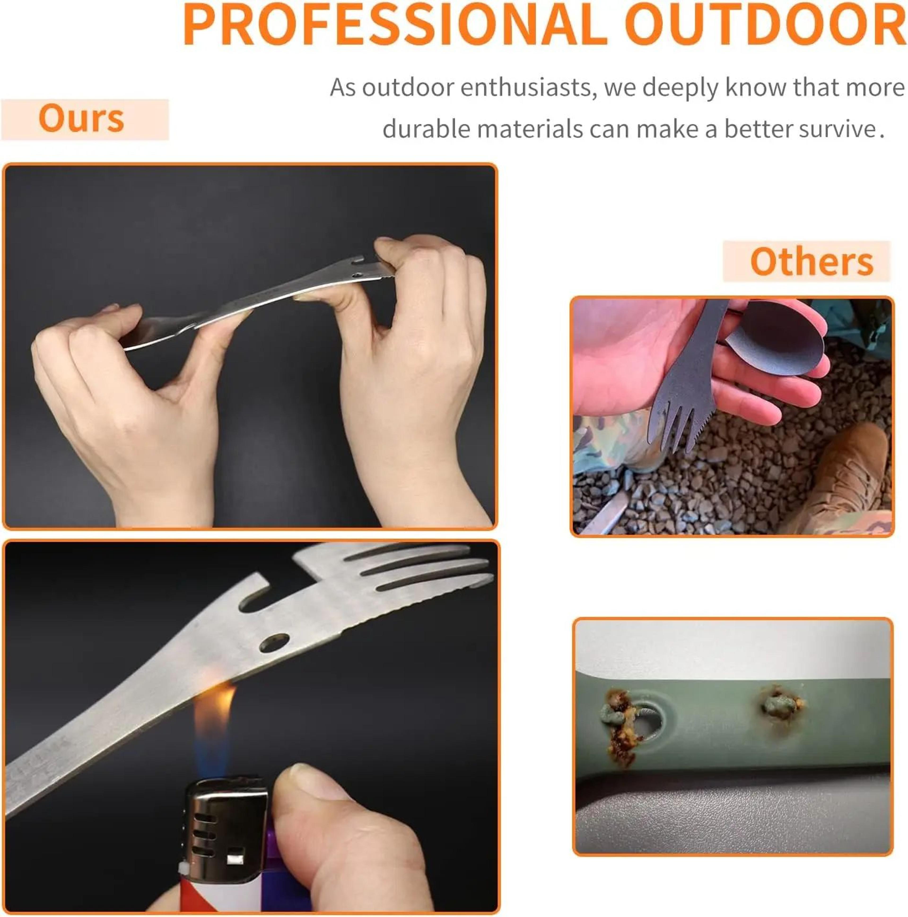 PSKOOK 5in1 Tactical Spork Stainless Steel Camping Utensil With Bottle And Can Opener 4