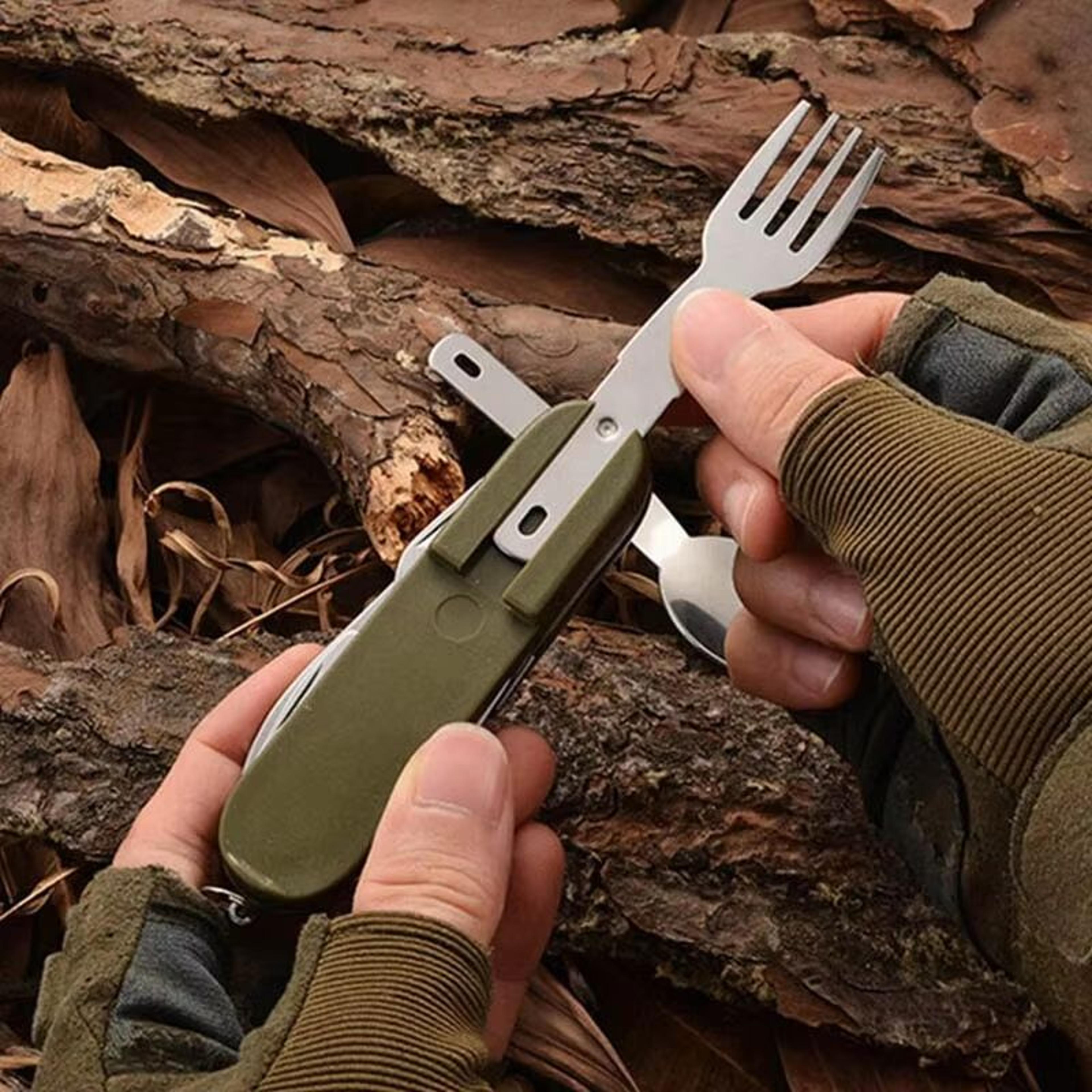 7in1 Stainless Steel Multifunctional Foldable Outdoor Tableware Set Fork Spoon Knife For Camping An 4