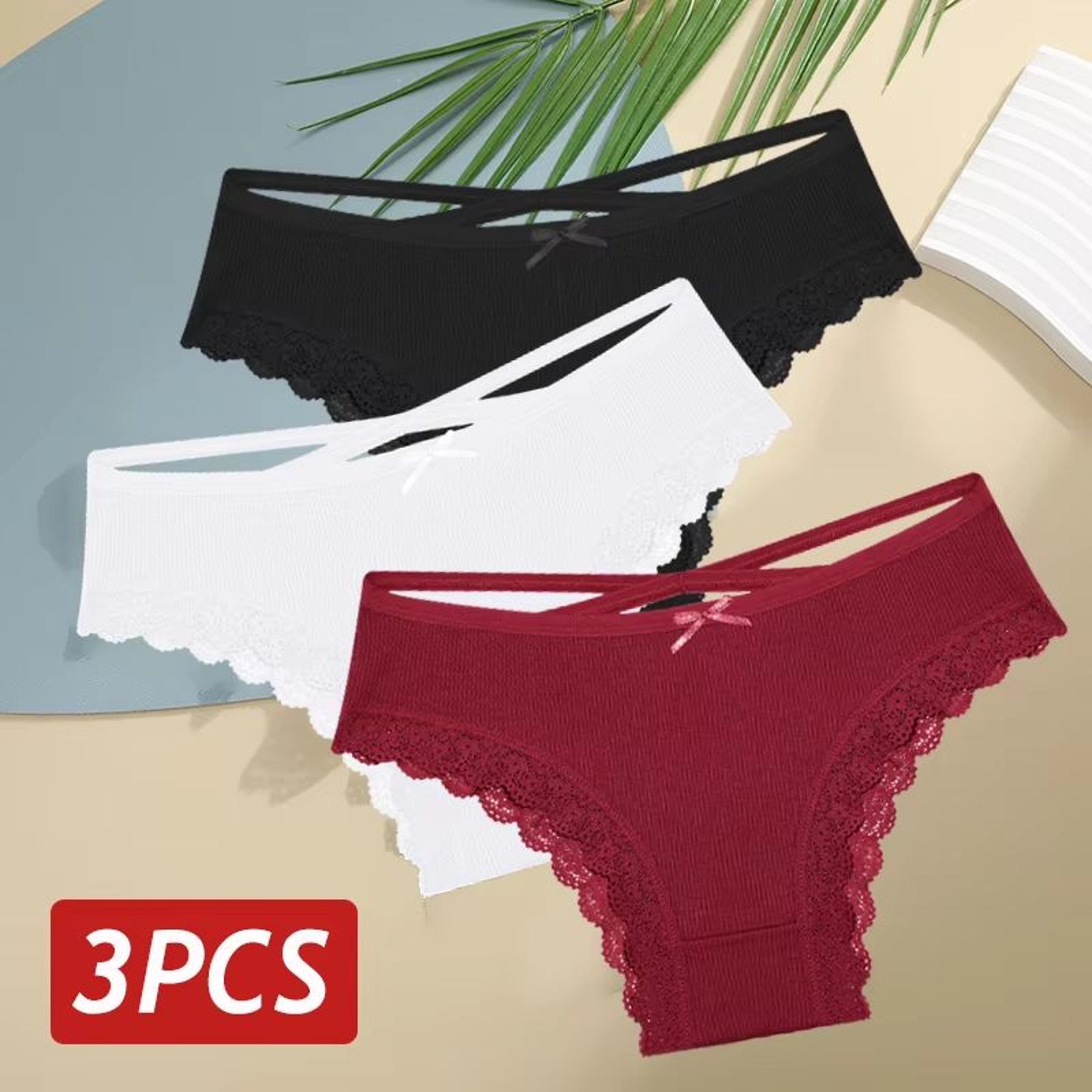 Womens 3Piece Cotton LowRise Lace Brazilian Panties Set Breathable Soft Underwear SXL 6