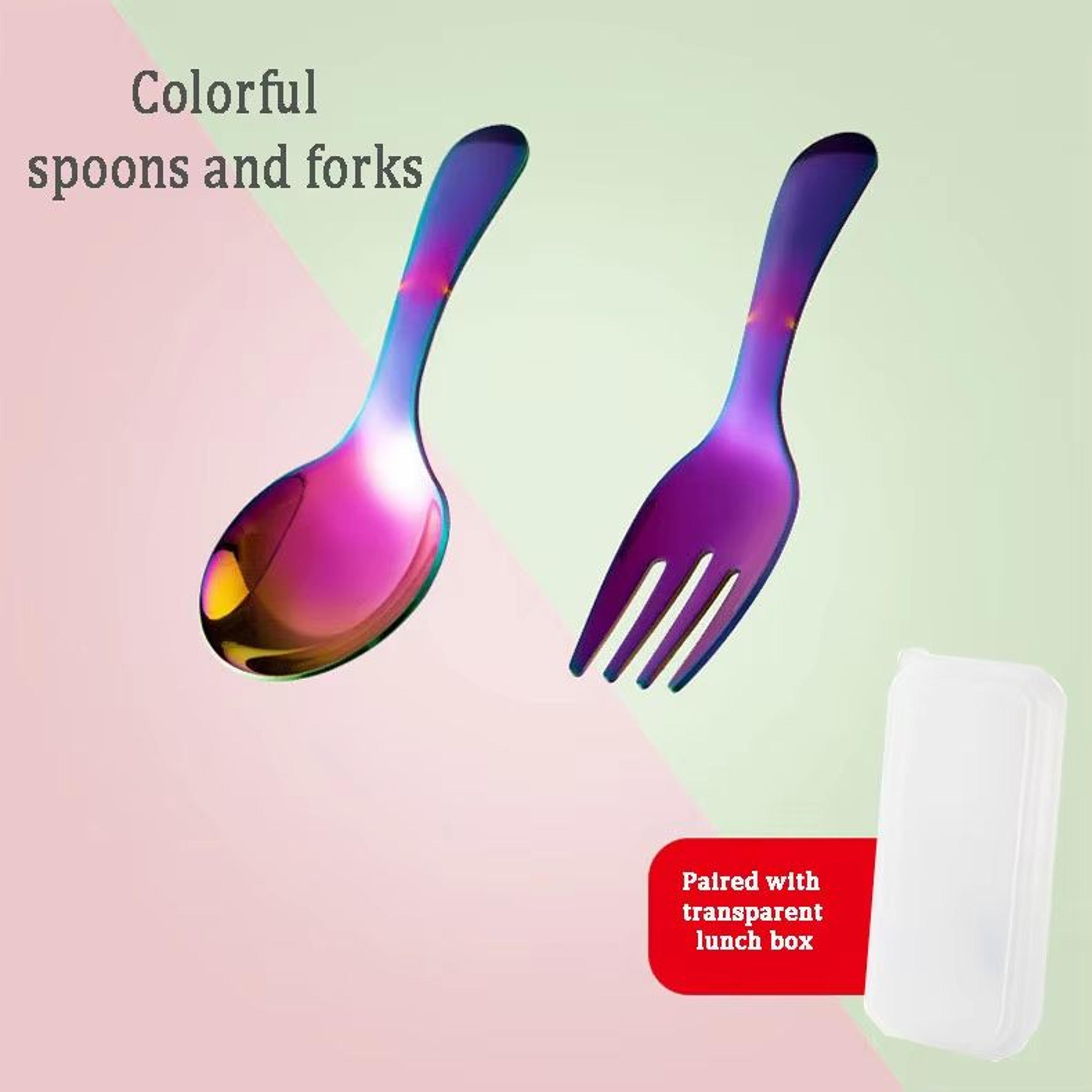 304 Stainless Steel Portable Kids Tableware Set With Spoon And Fork For Outdoor Travel And Dining 8
