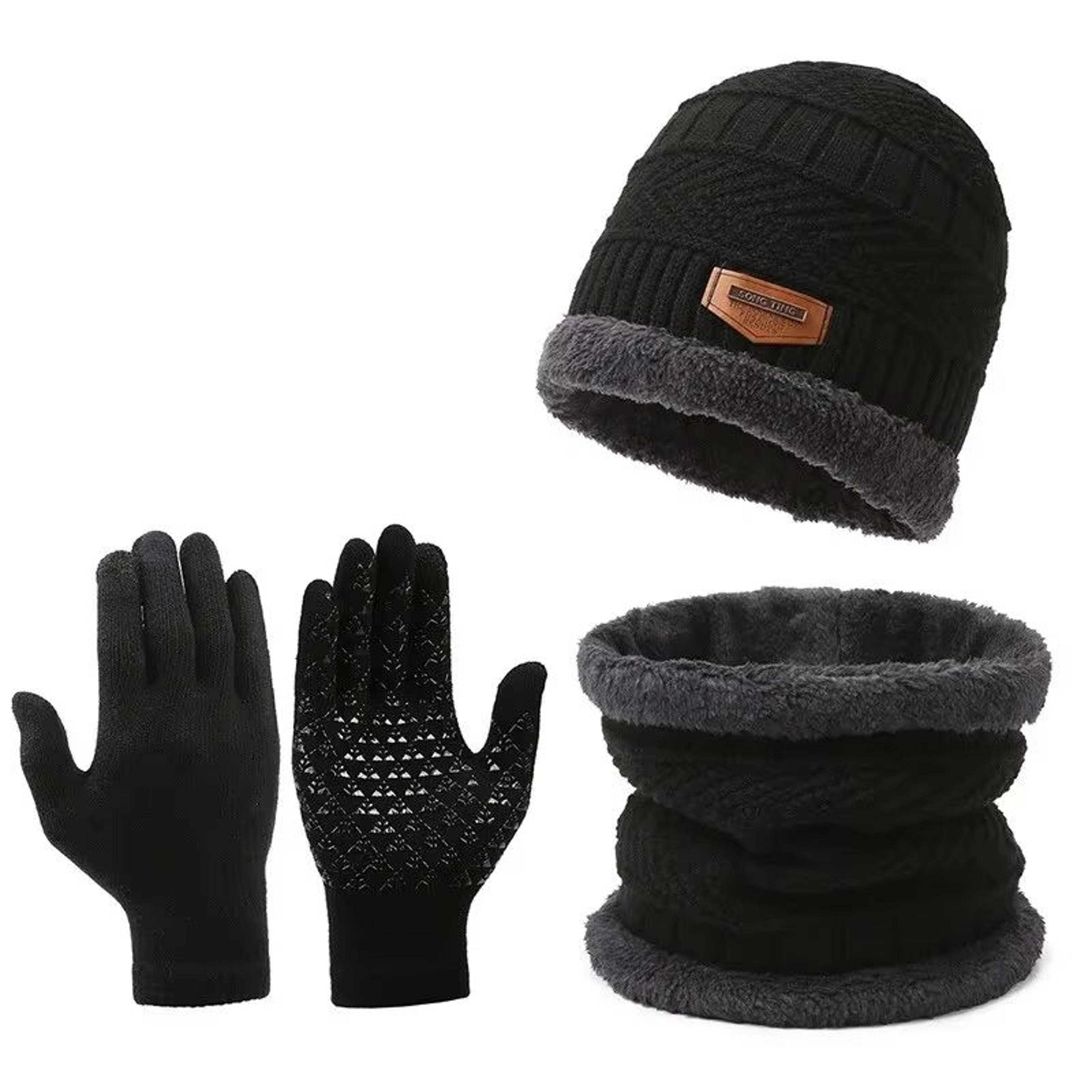 Mens Windproof Winter Hat Scarf And Gloves 3Piece Set With Cashmere Insulated Knit 4