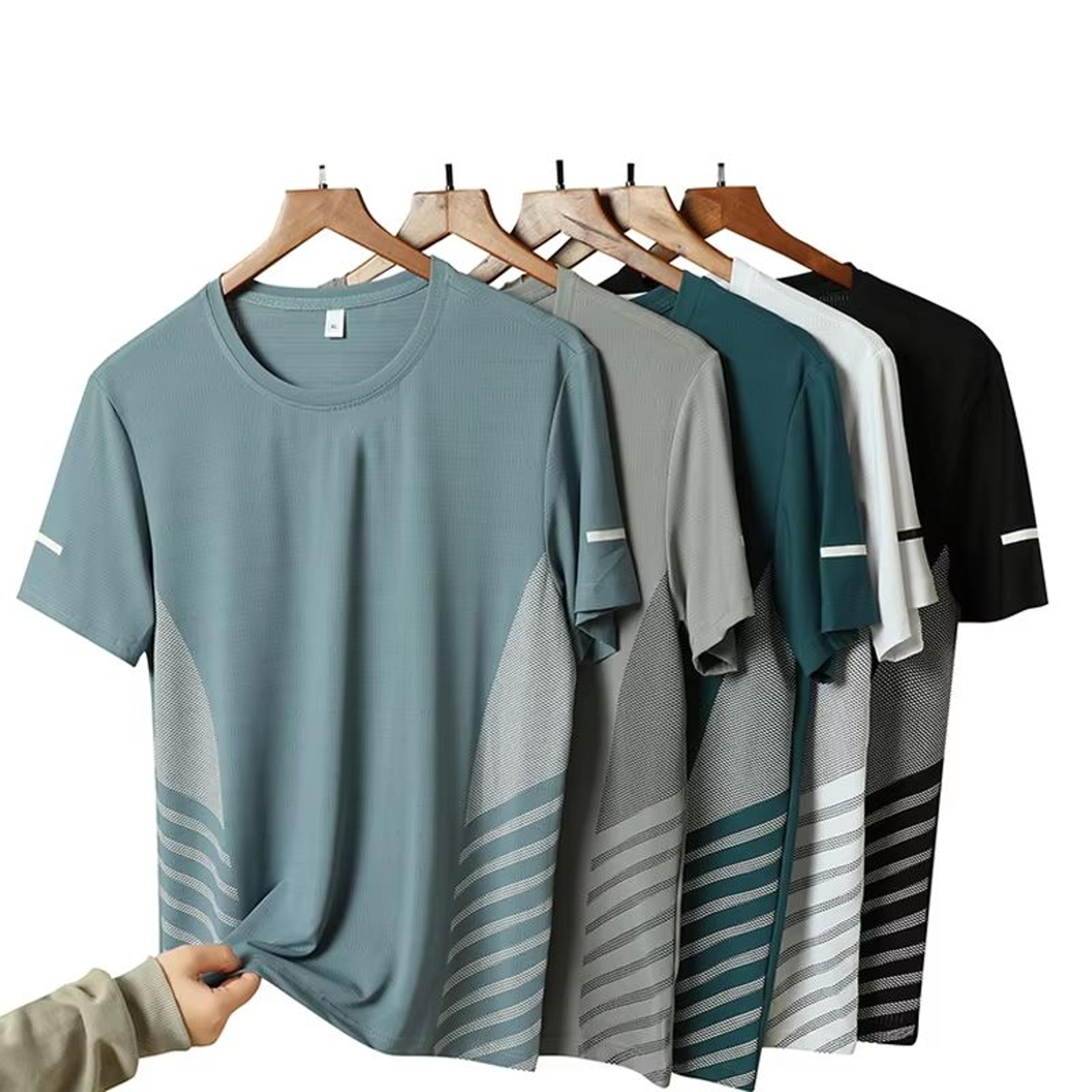 Mens Ice Silk QuickDry Reflective Running TShirt  Breathable Fitness Top Up To 5XL 0