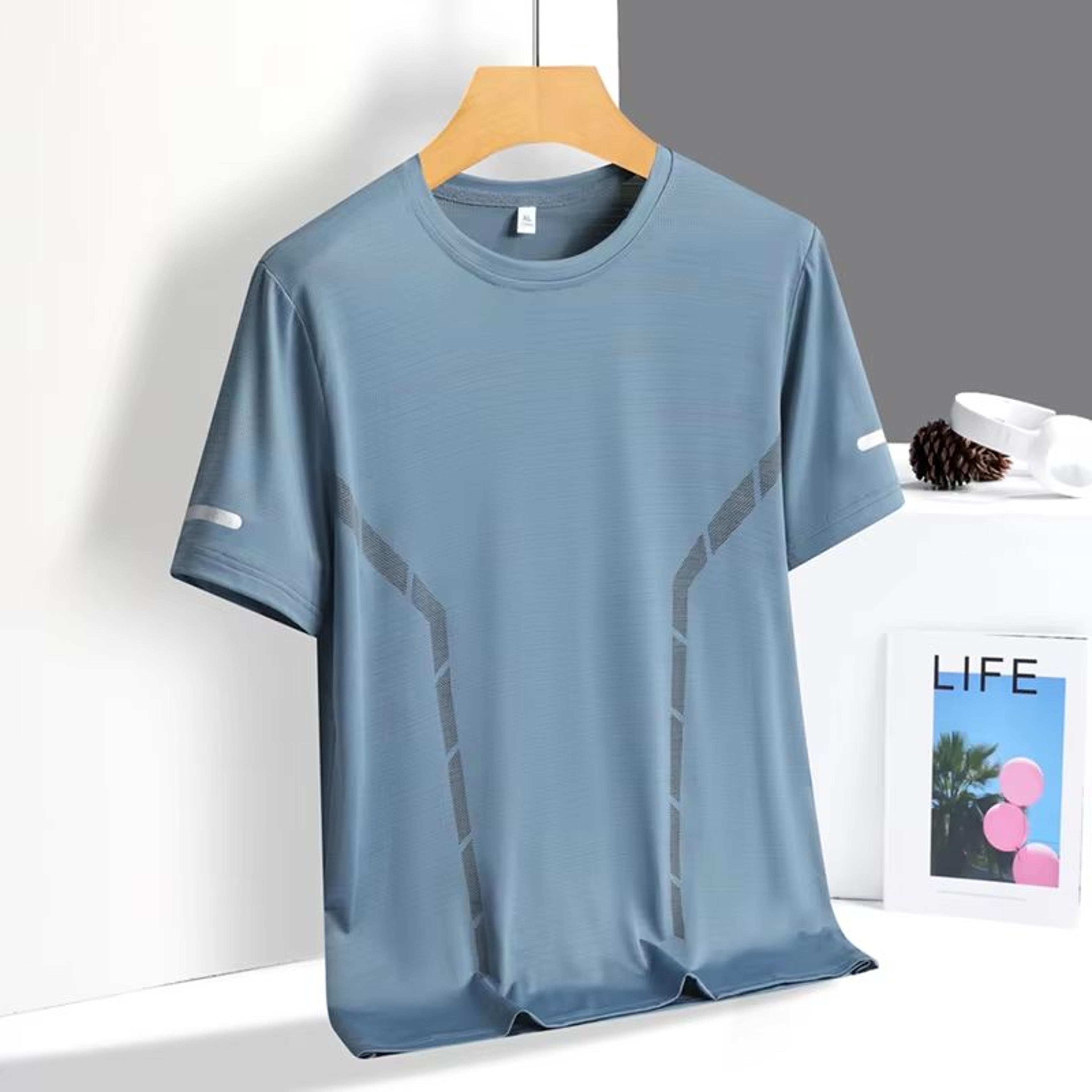 Mens Ice Silk QuickDry Reflective Running TShirt  Breathable Fitness Top Up To 5XL 17
