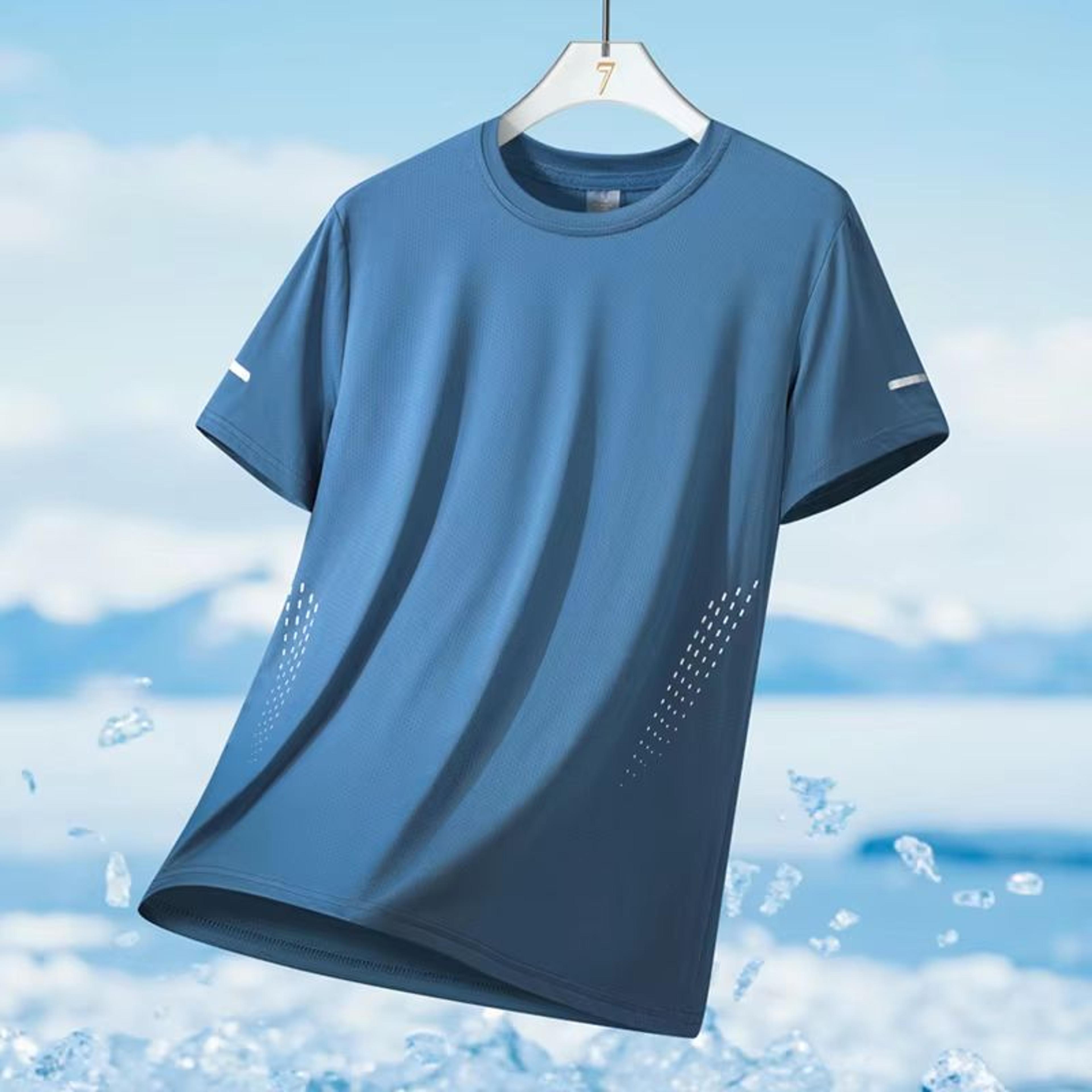 Mens Ice Silk QuickDry Reflective Running TShirt  Breathable Fitness Top Up To 5XL 6