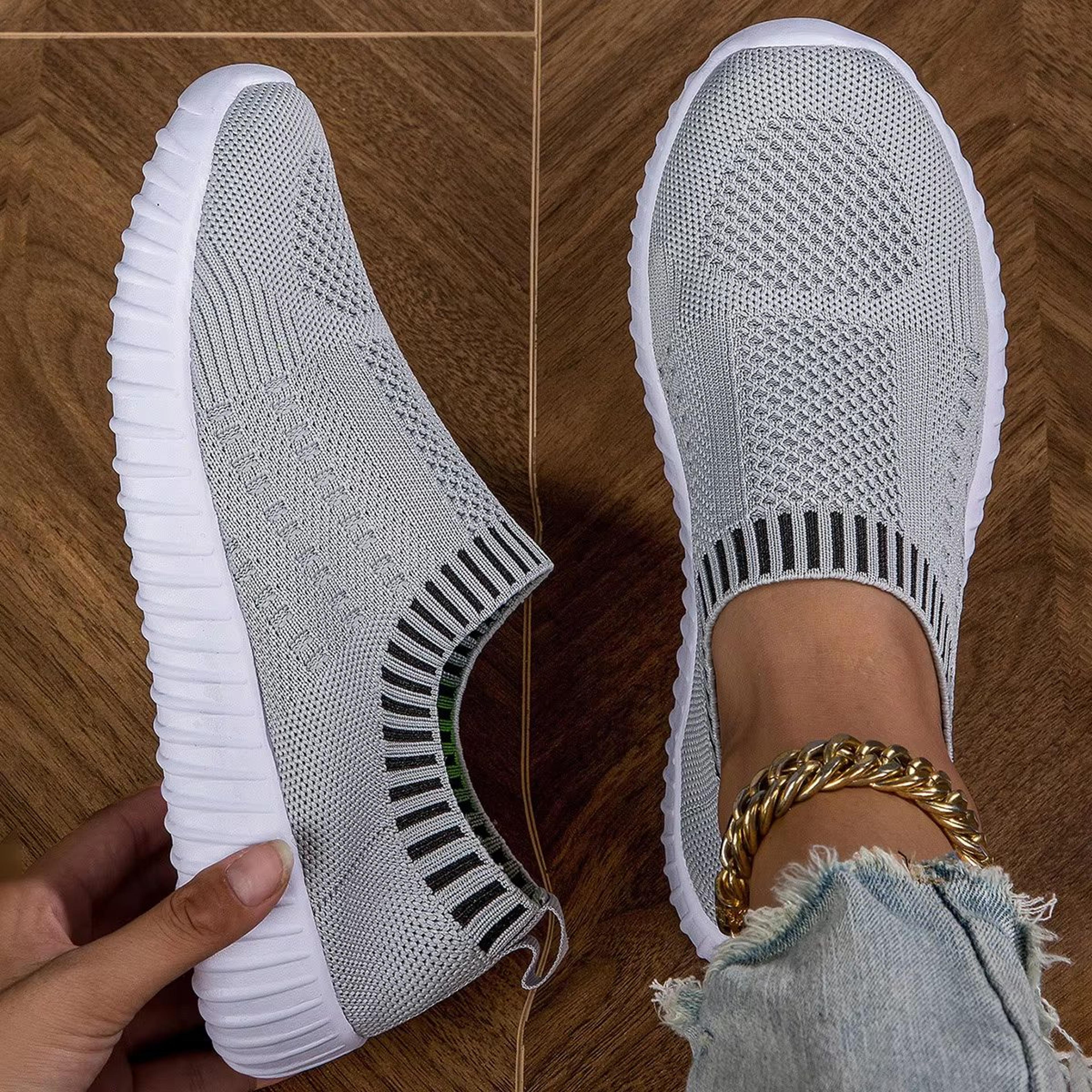 Womens Breathable Knit Sneakers Lightweight Mesh Casual Lace Up Shoes 2