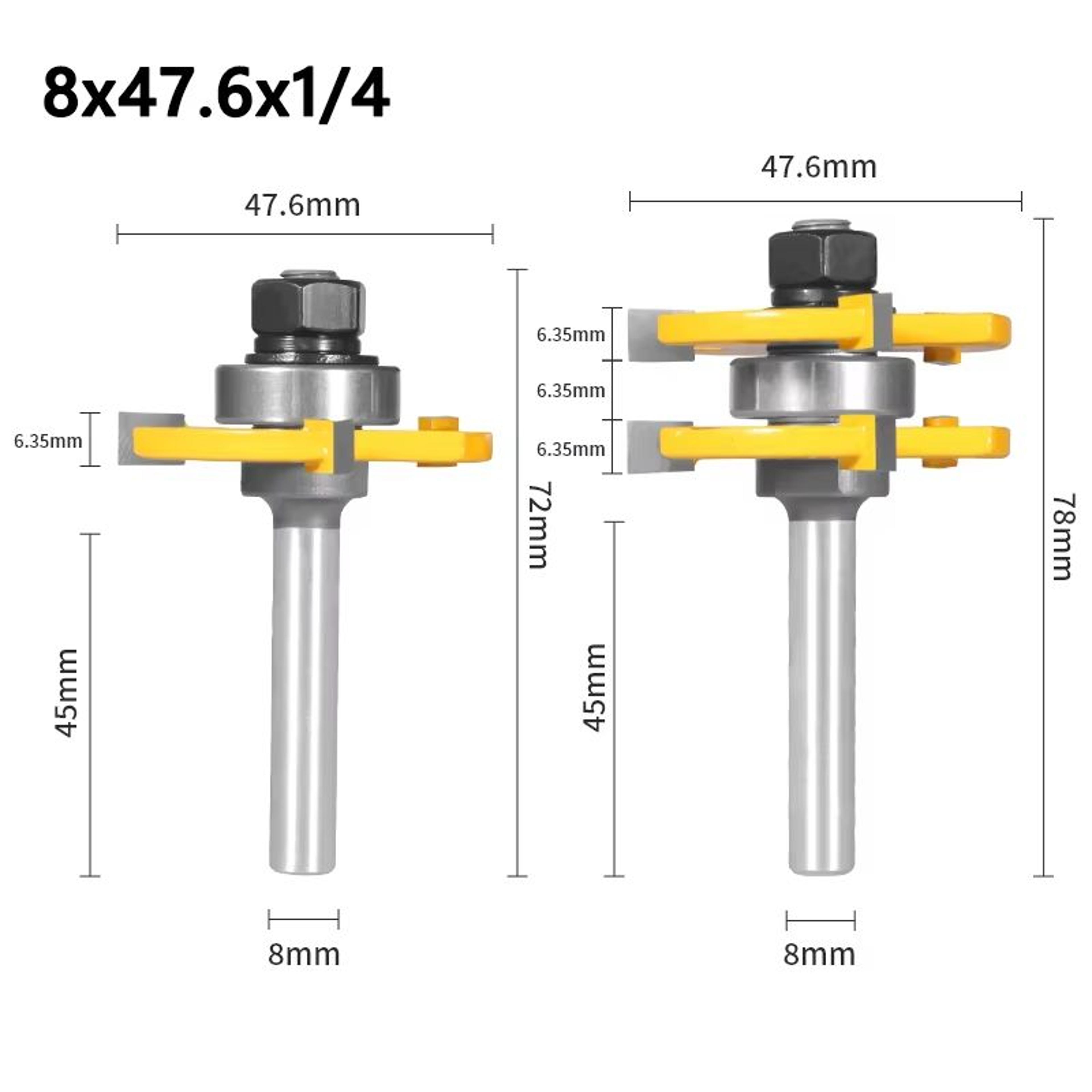 2Pcs 178in Cove Router Bit Set Woodworking Cutter For TG Assembly Face Milling 8