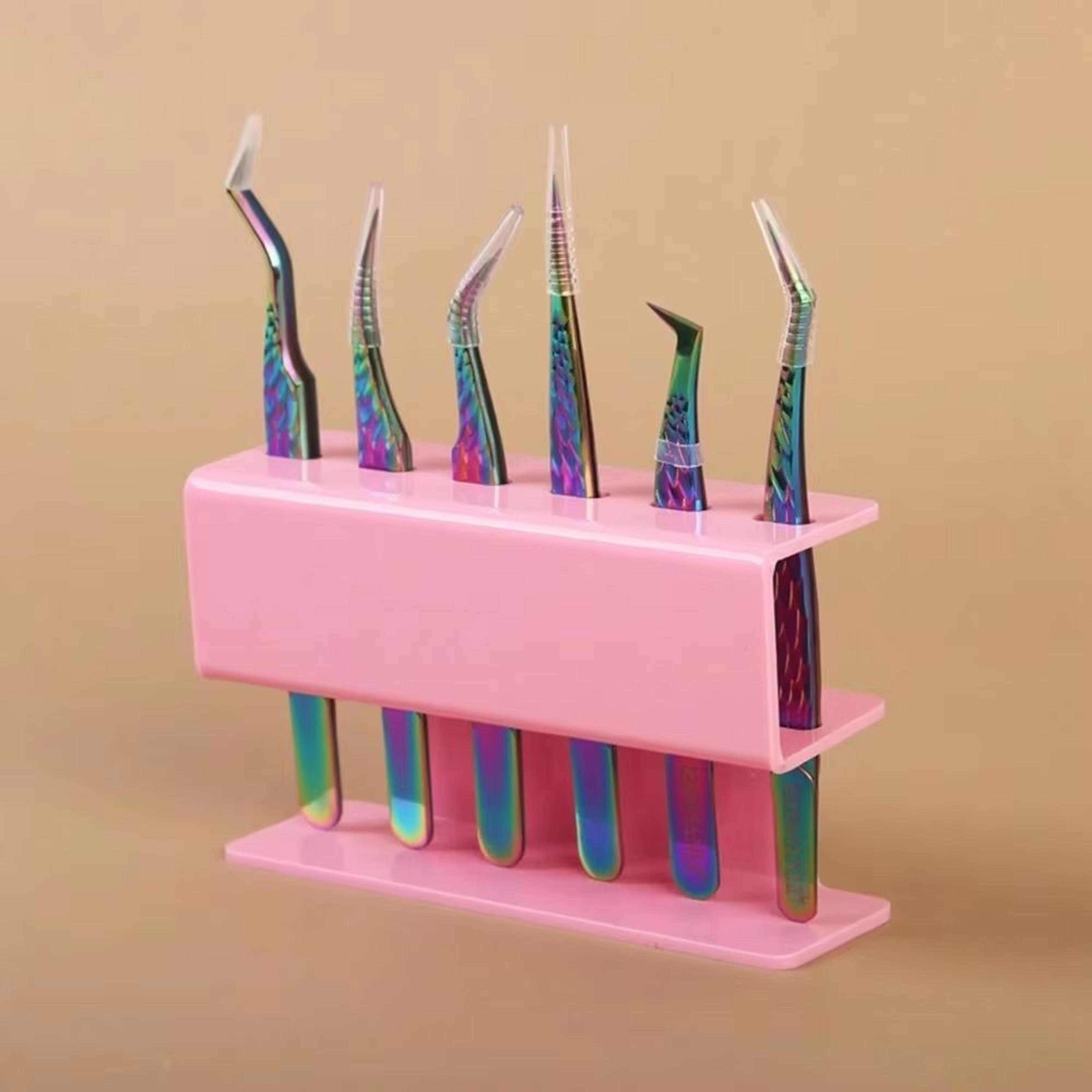 TINSOL 6Hole Acrylic Tweezer Storage Rack Professional Eyelash Extension Display Stand 1