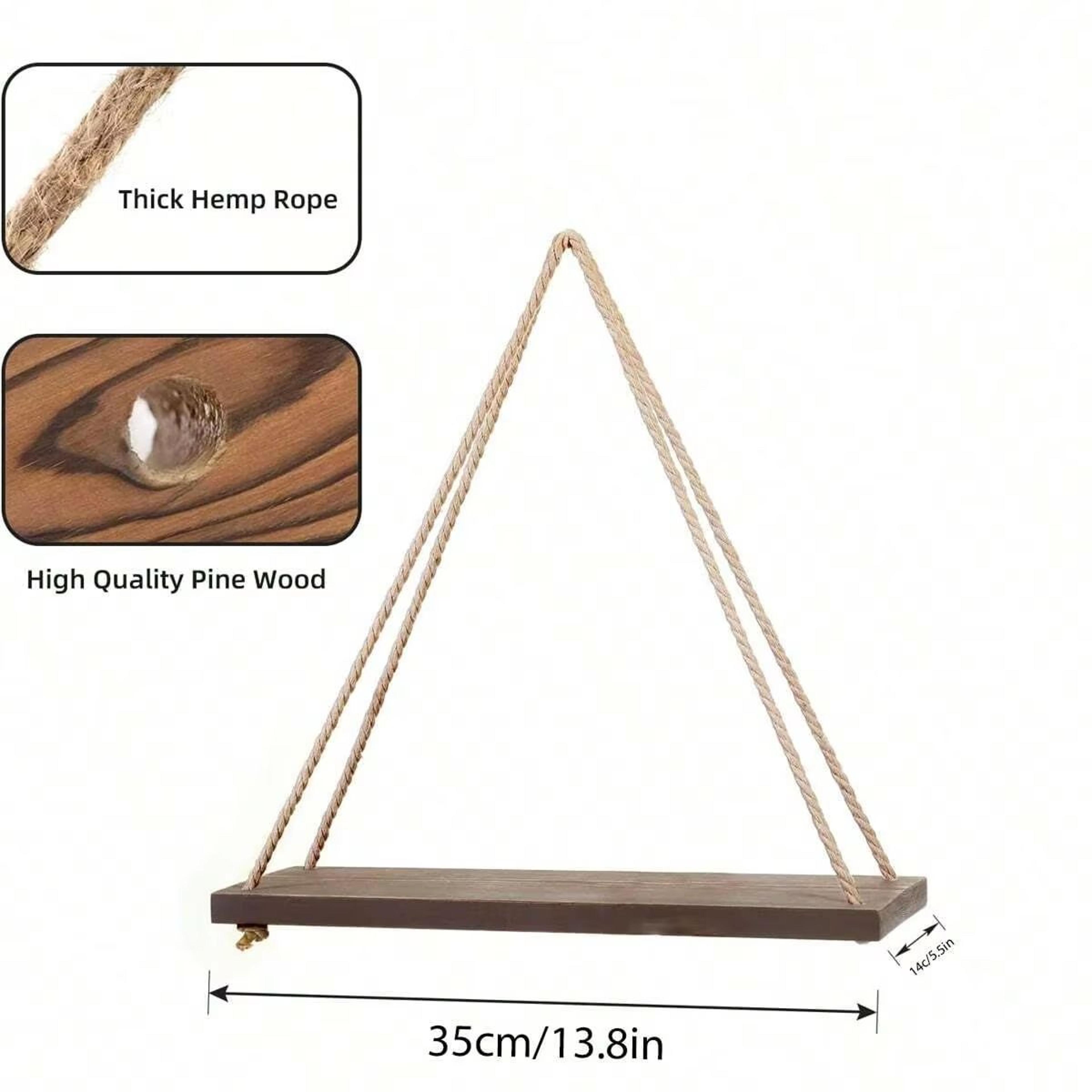 TINSOL WallHanging Wooden Flower Pot Storage Rack With Rope 3