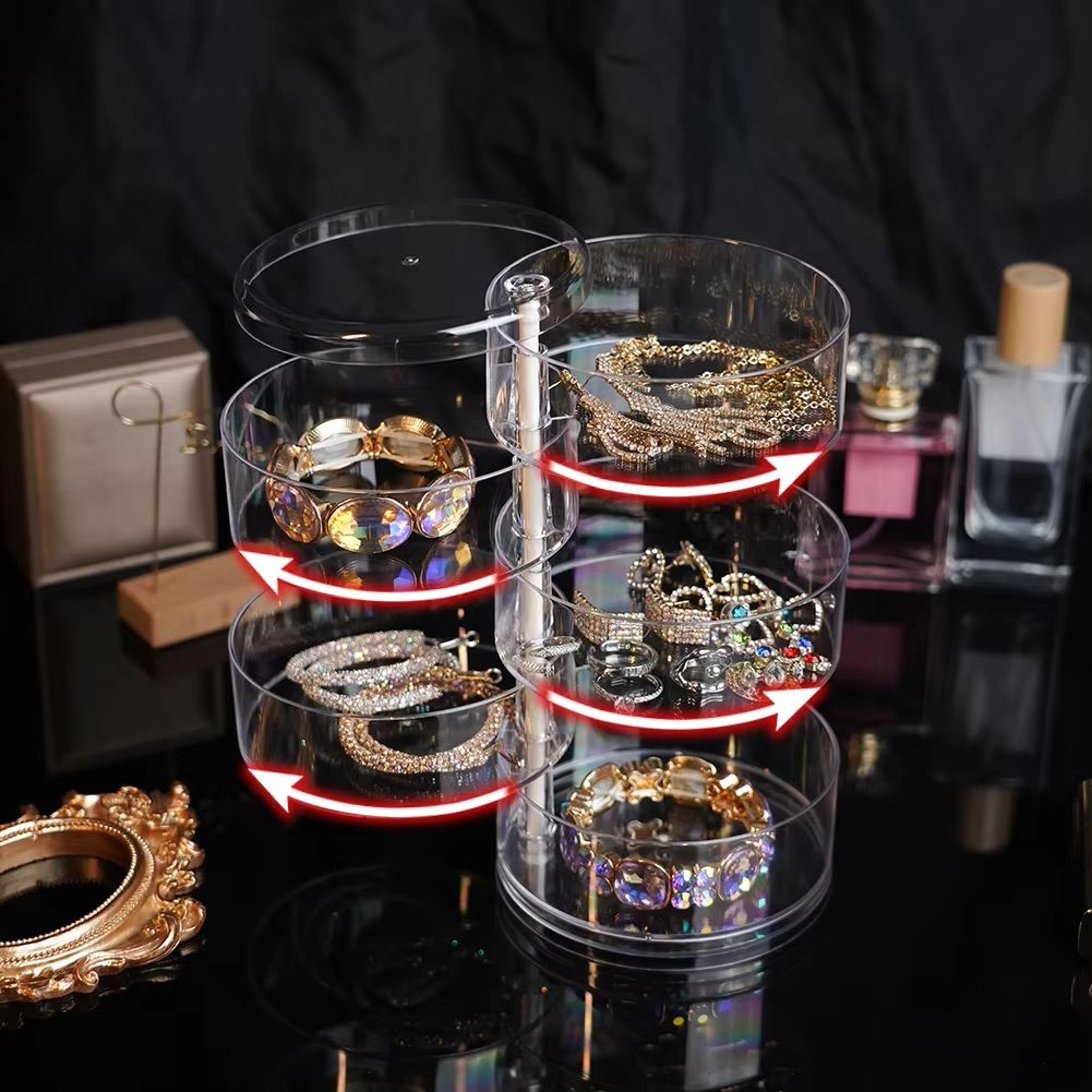 Rotating Jewelry Organizer Box With Lid For Earrings Bracelets And Makeup Storage 3
